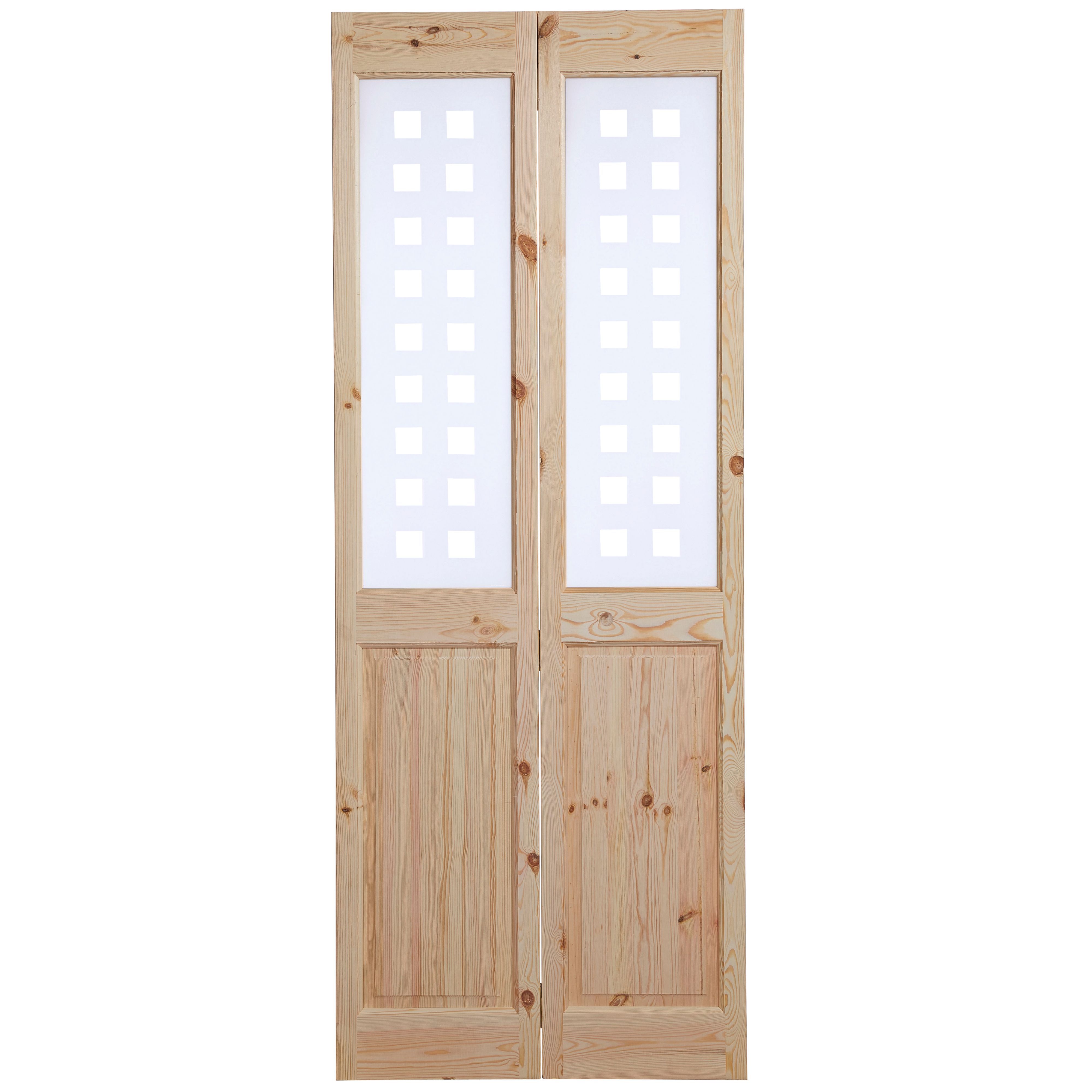 4 Panel Knotty Pine Glazed Internal Bi-Fold Door, (H)1981mm (W)762mm ...