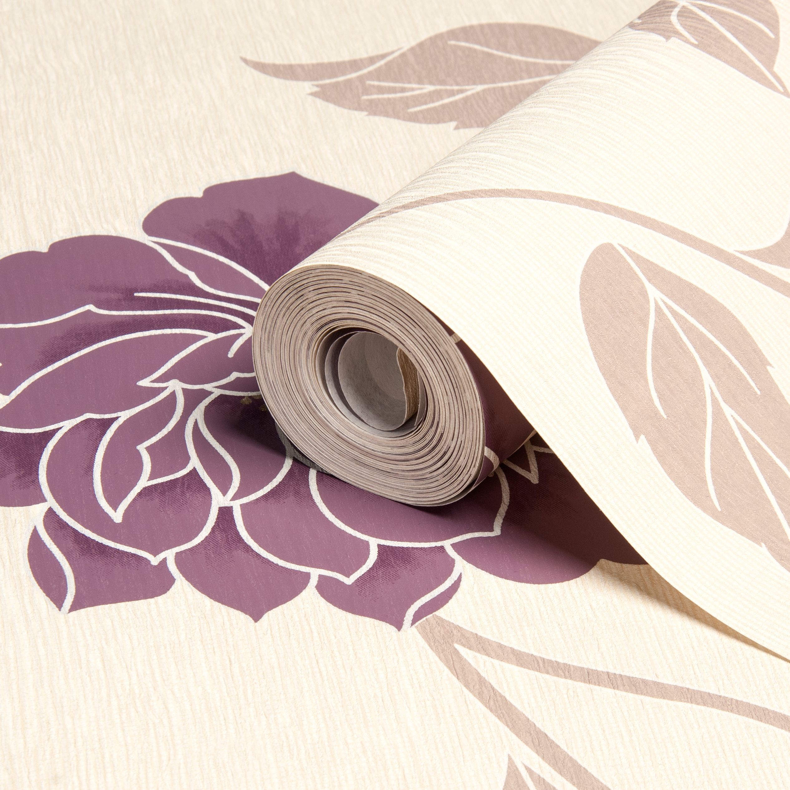 Colours Ella Plum Floral Wallpaper | Departments | DIY at B&Q