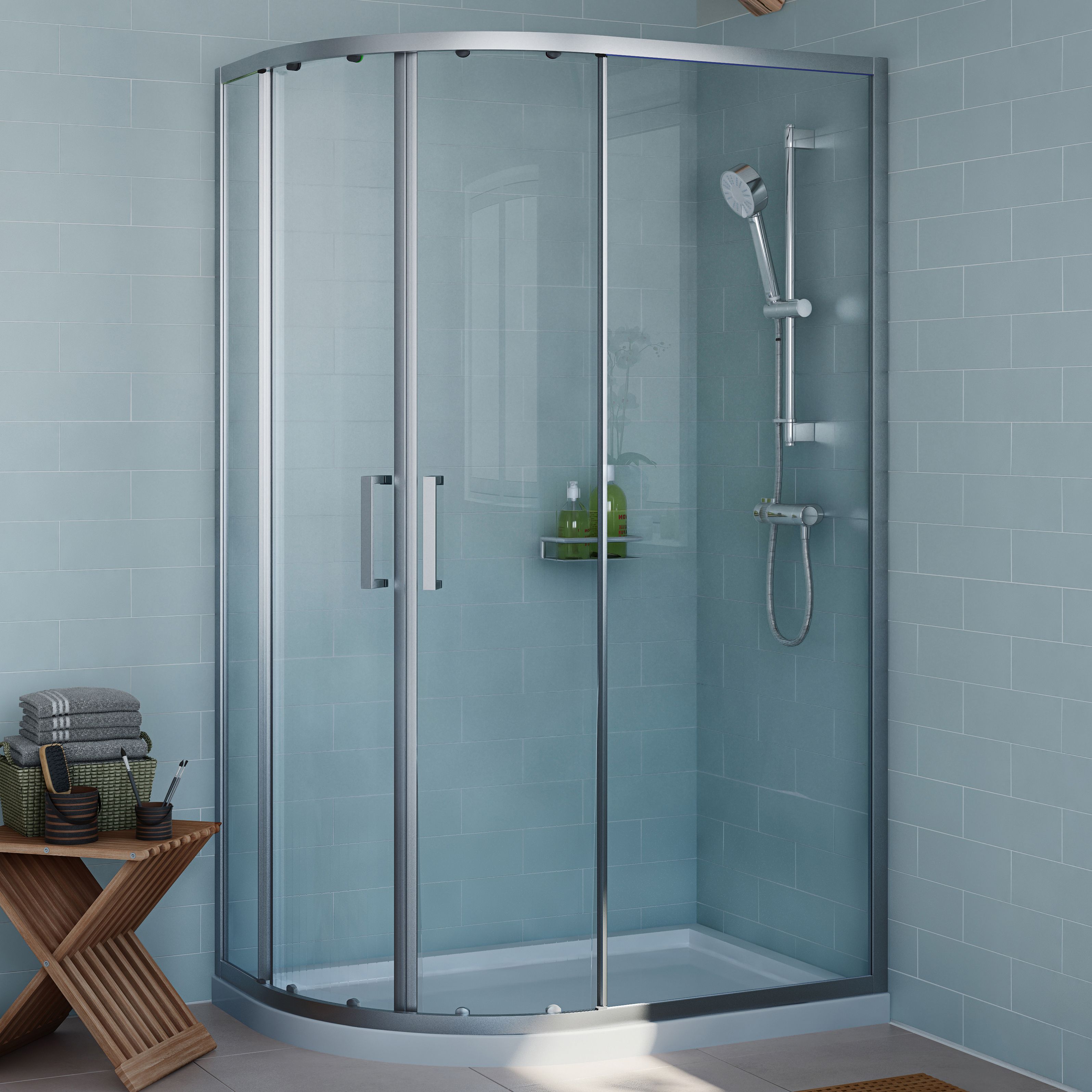 Cooke & Lewis Exuberance Offset Quadrant RH Shower Enclosure, Tray ...