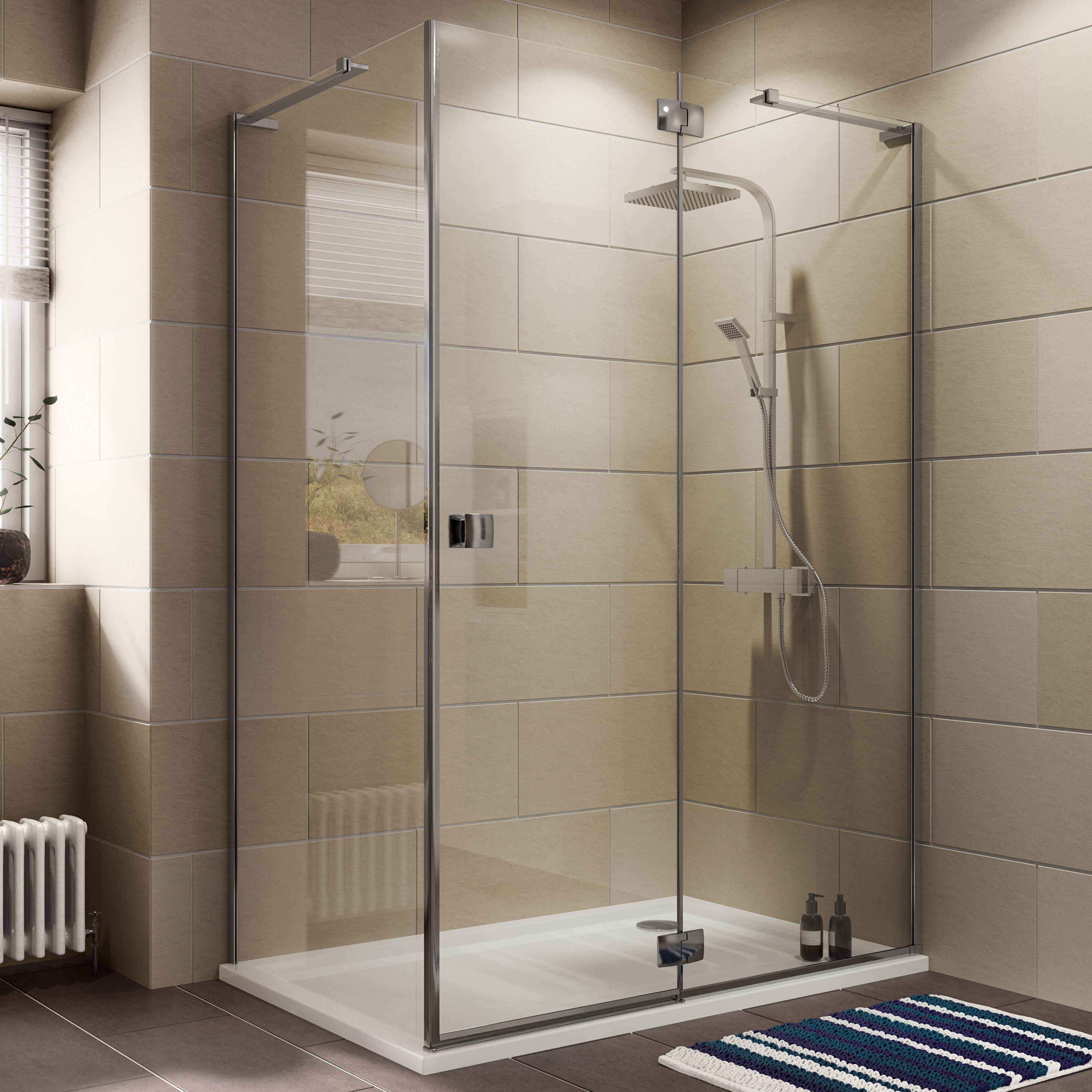 Cooke & Lewis Luxuriant Rectangular RH Shower Enclosure, Tray & Waste Pack with Hinged Door (W 
