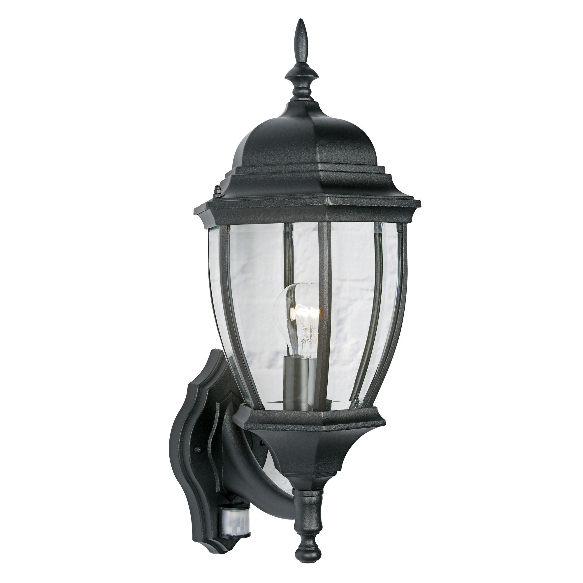 Lanark Black 60W Mains Powered External Pir Lantern