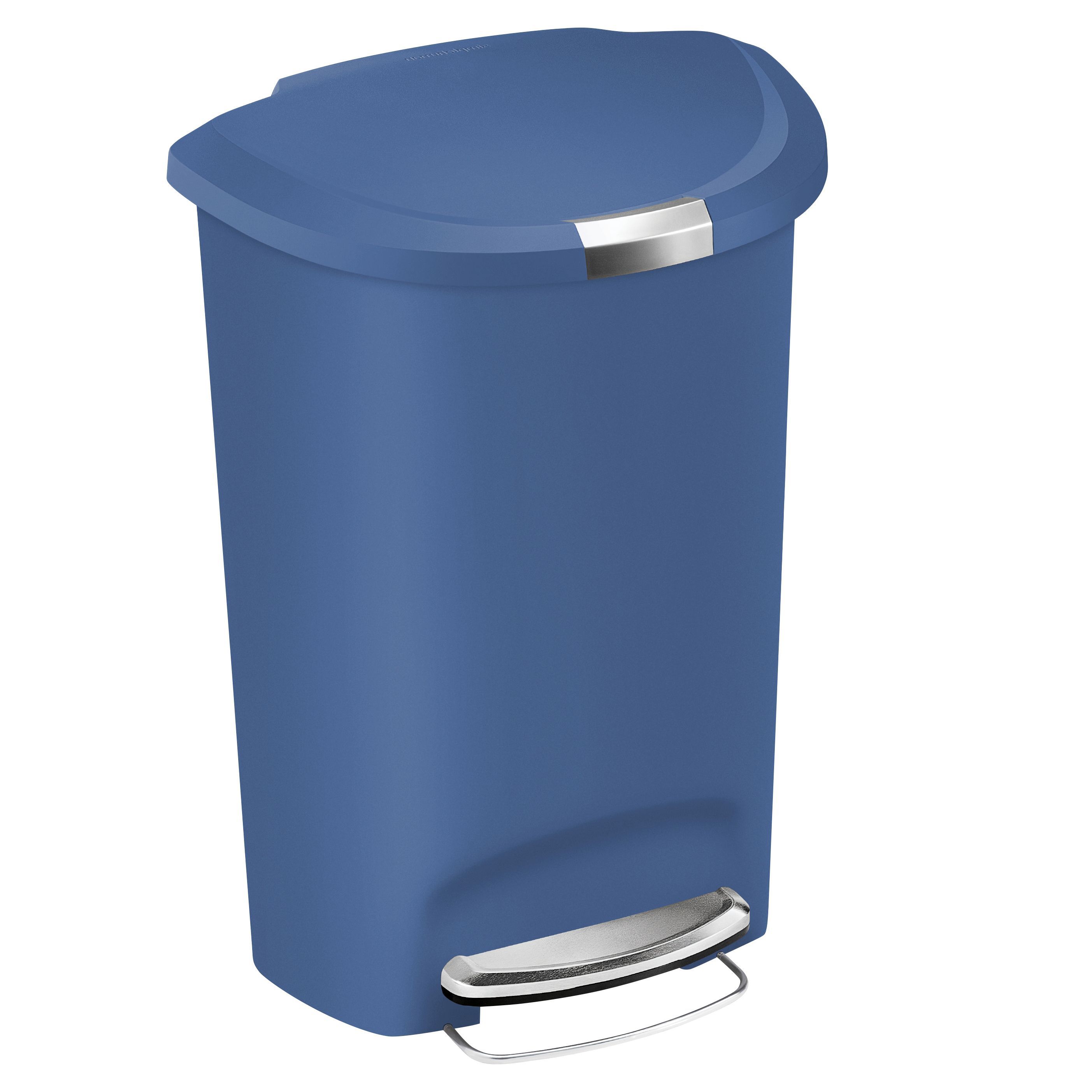 simplehuman Matt Blue Plastic SemiRound Pedal Bin with Lid Lock, 50L