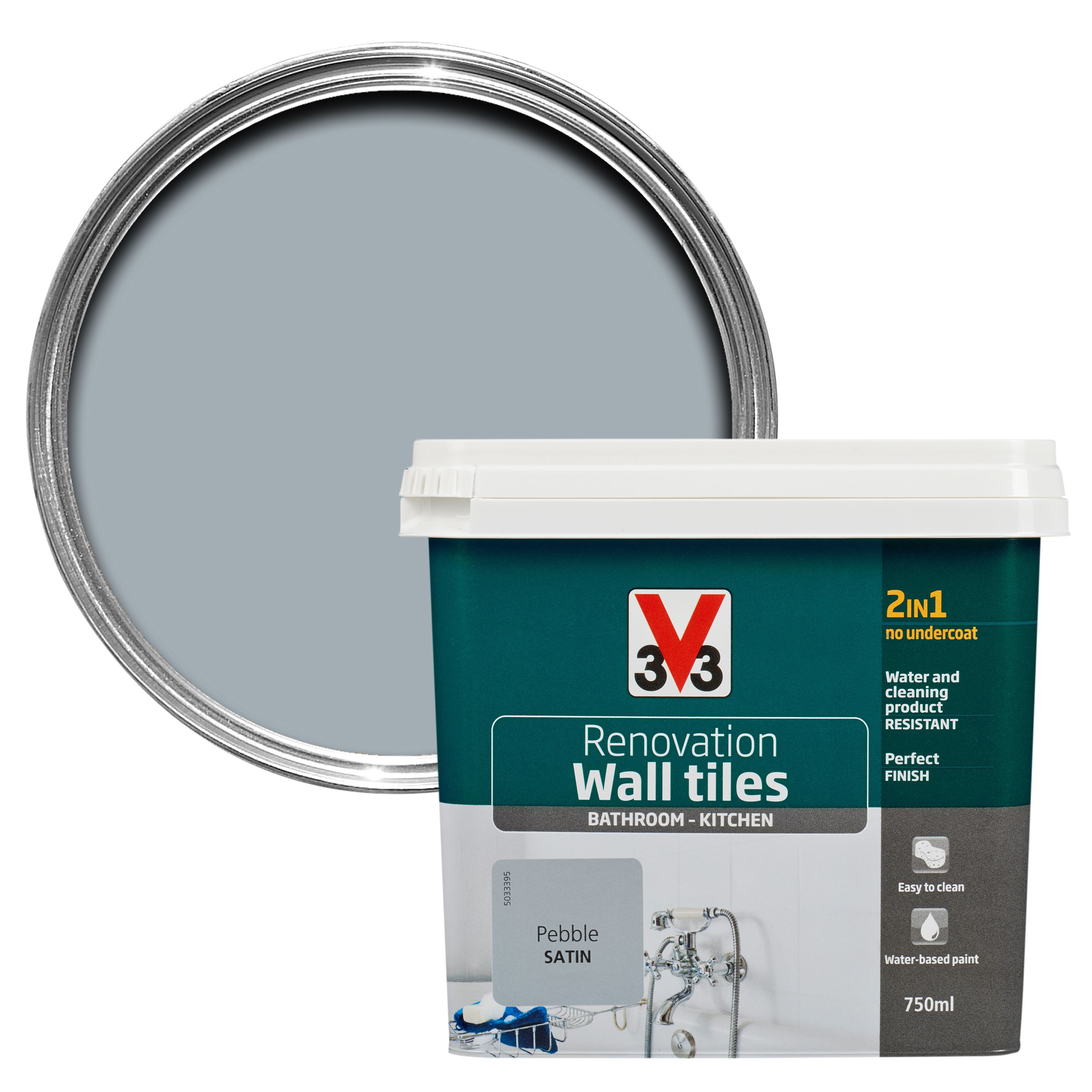 V33 Renovation Pebble Satin Wall tile paint0.75L Departments DIY at B&Q