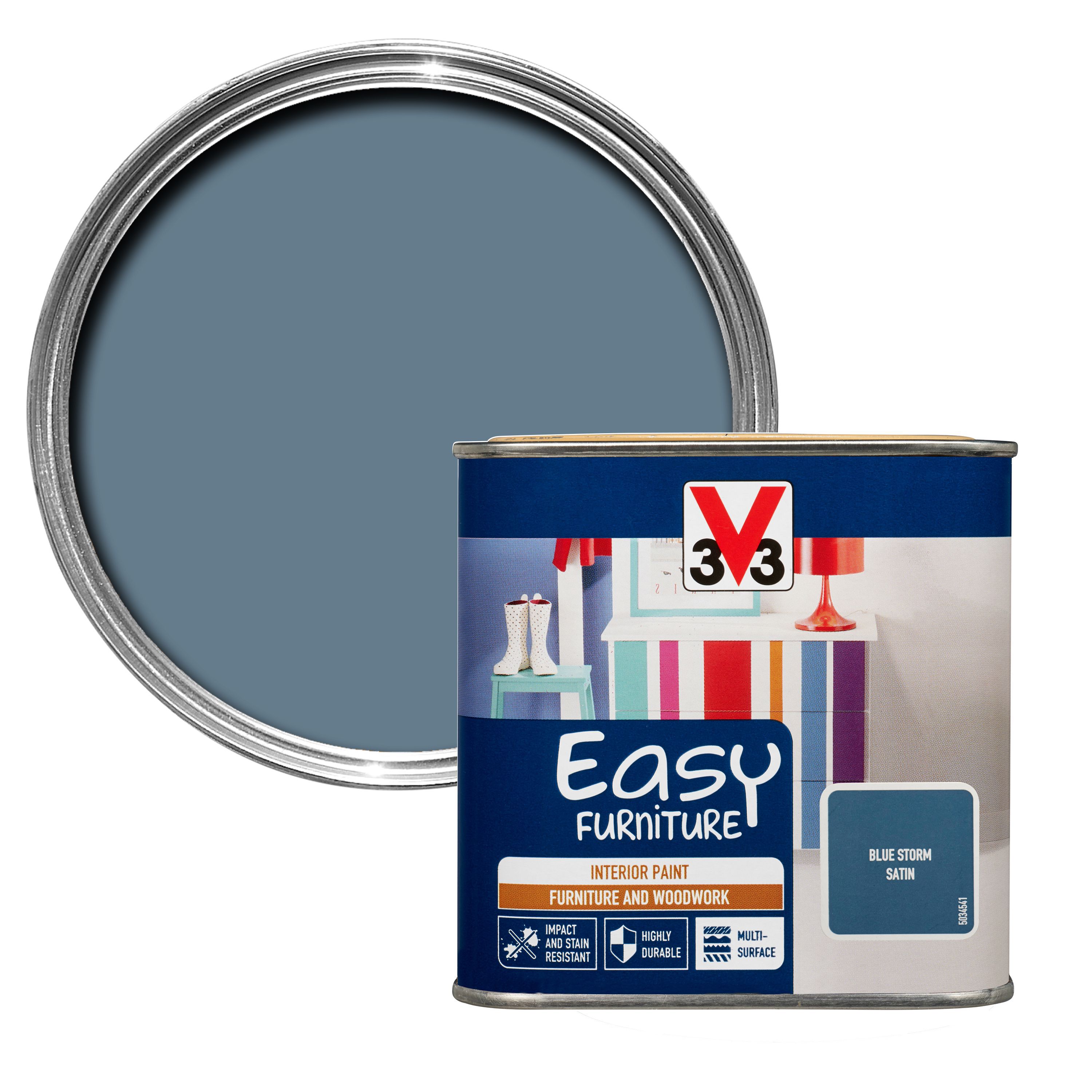 V33 Easy Blue Storm Satin Furniture Paint 500 ml Departments DIY at B&Q