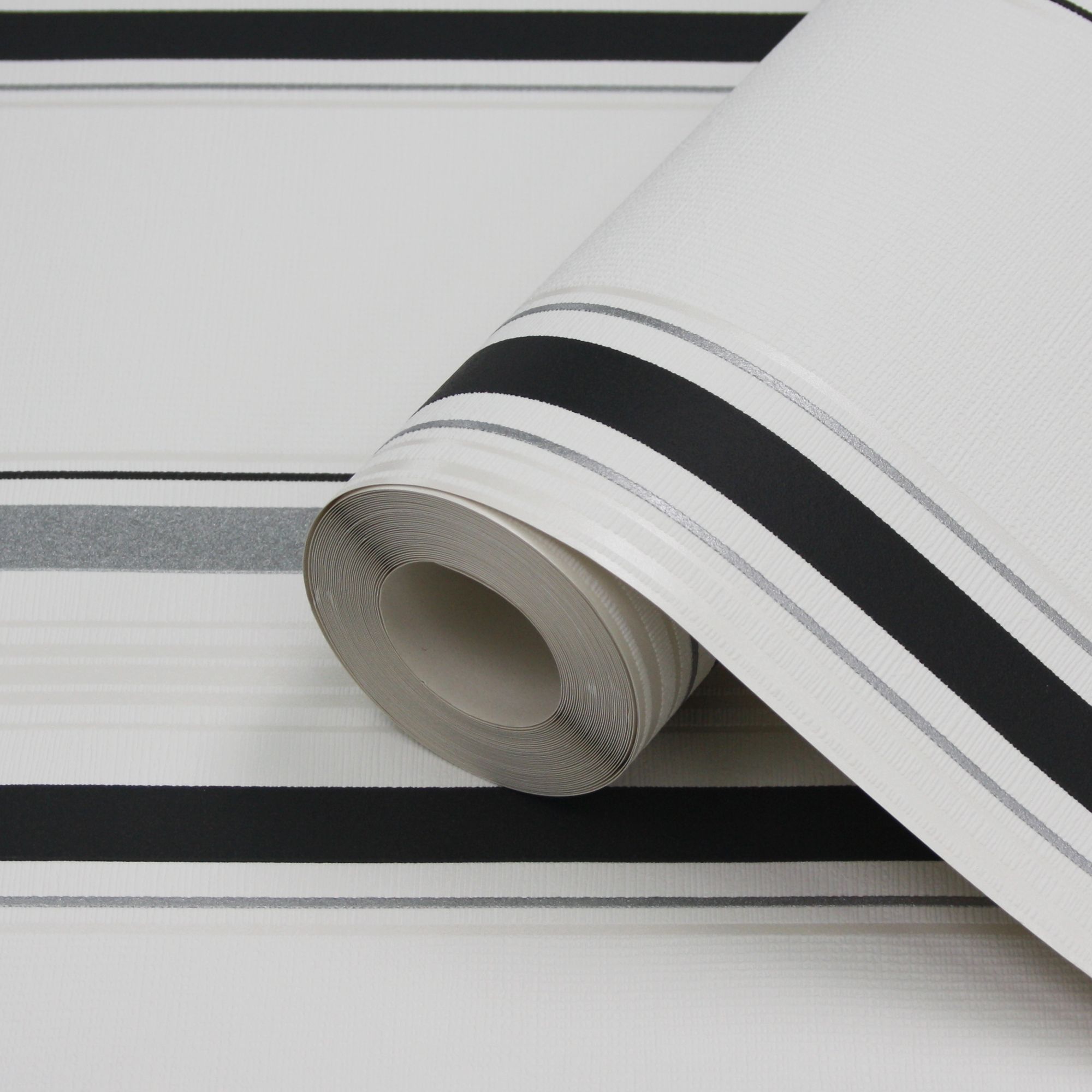 Lutece Black & Silver Stripe Metallic Effect Wallpaper Clearance