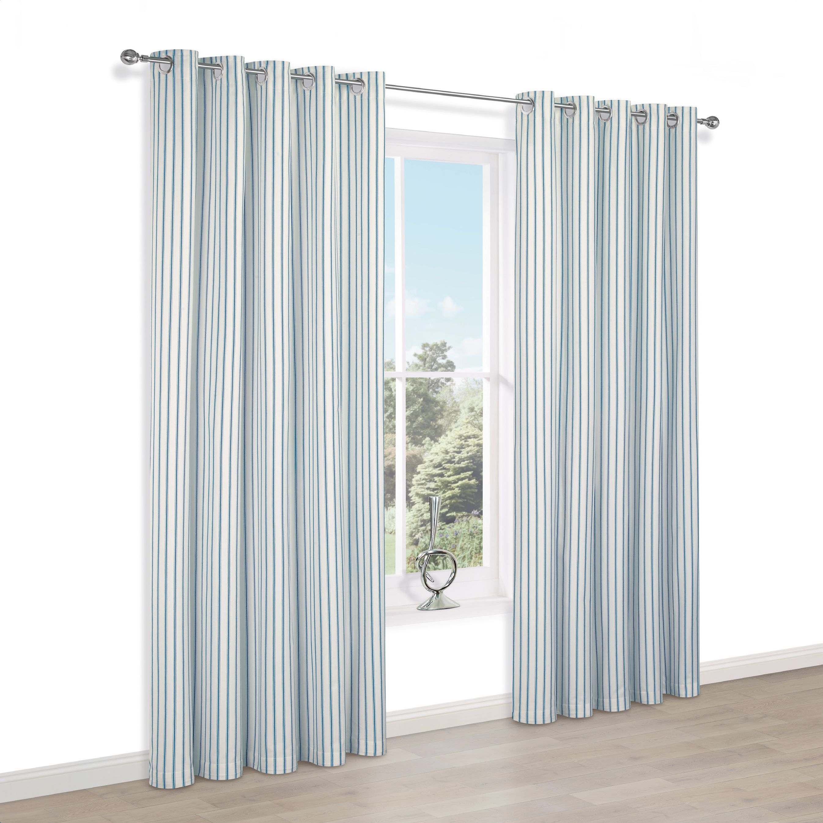Christina Blue & white Stripe Eyelet Lined Curtains (W)117 cm (L)137 cm