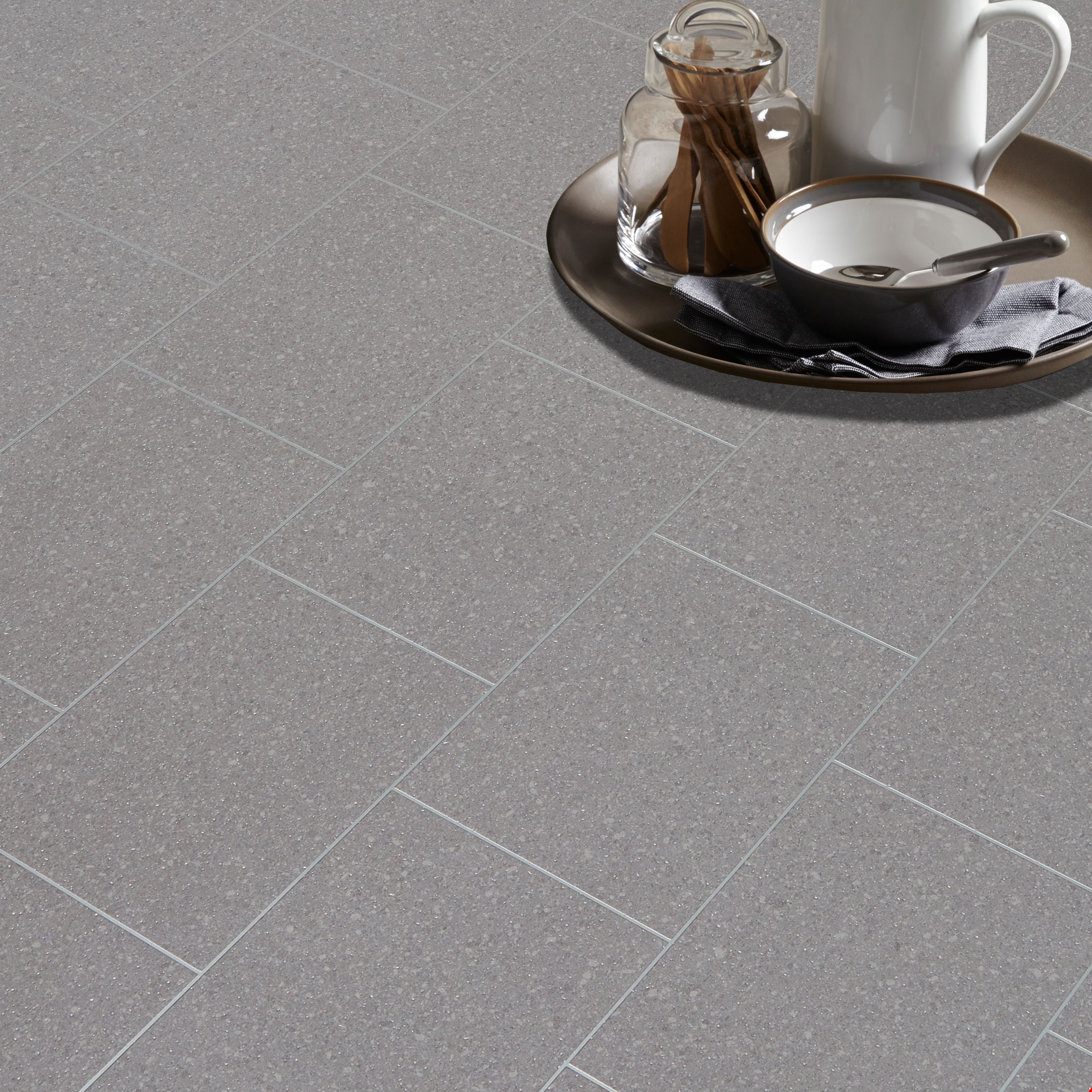 Monzen Grey tile effect Matt Vinyl flooring 4 m² Departments DIY at B&Q