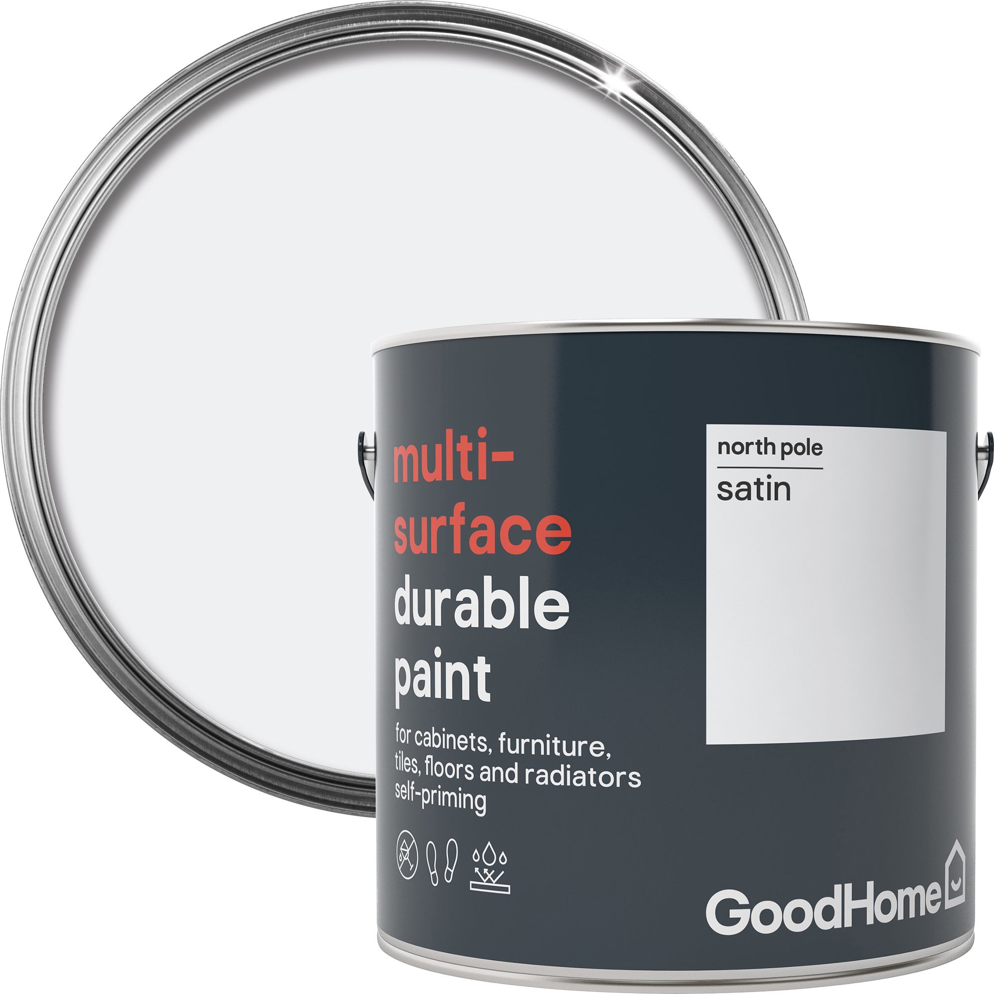 GoodHome Durable North pole Satin Multi-surface paint 2L | Departments ...