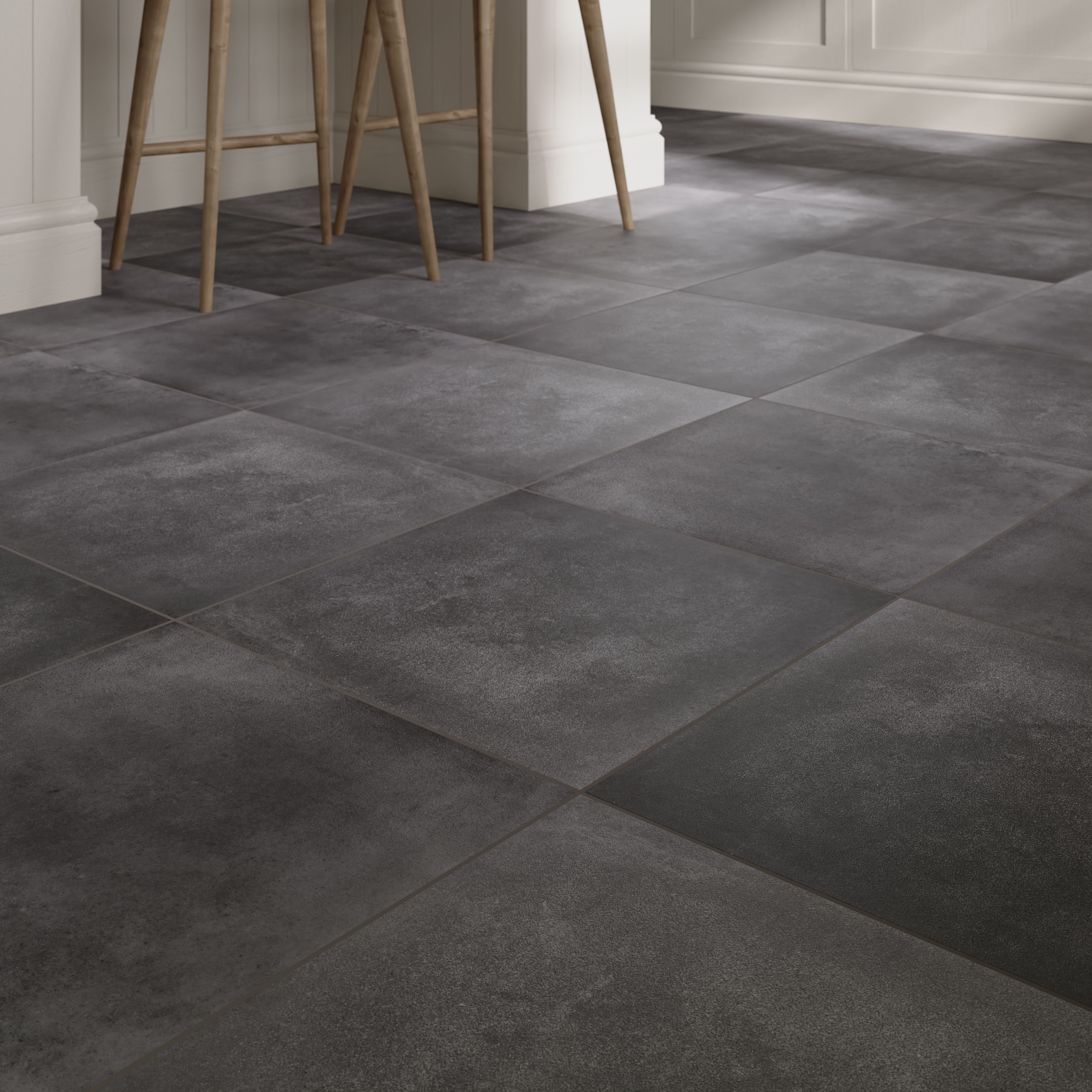 Konkrete Anthracite Concrete effect Porcelain Wall & floor tile, Pack of 4, (L)616mm (W)616mm