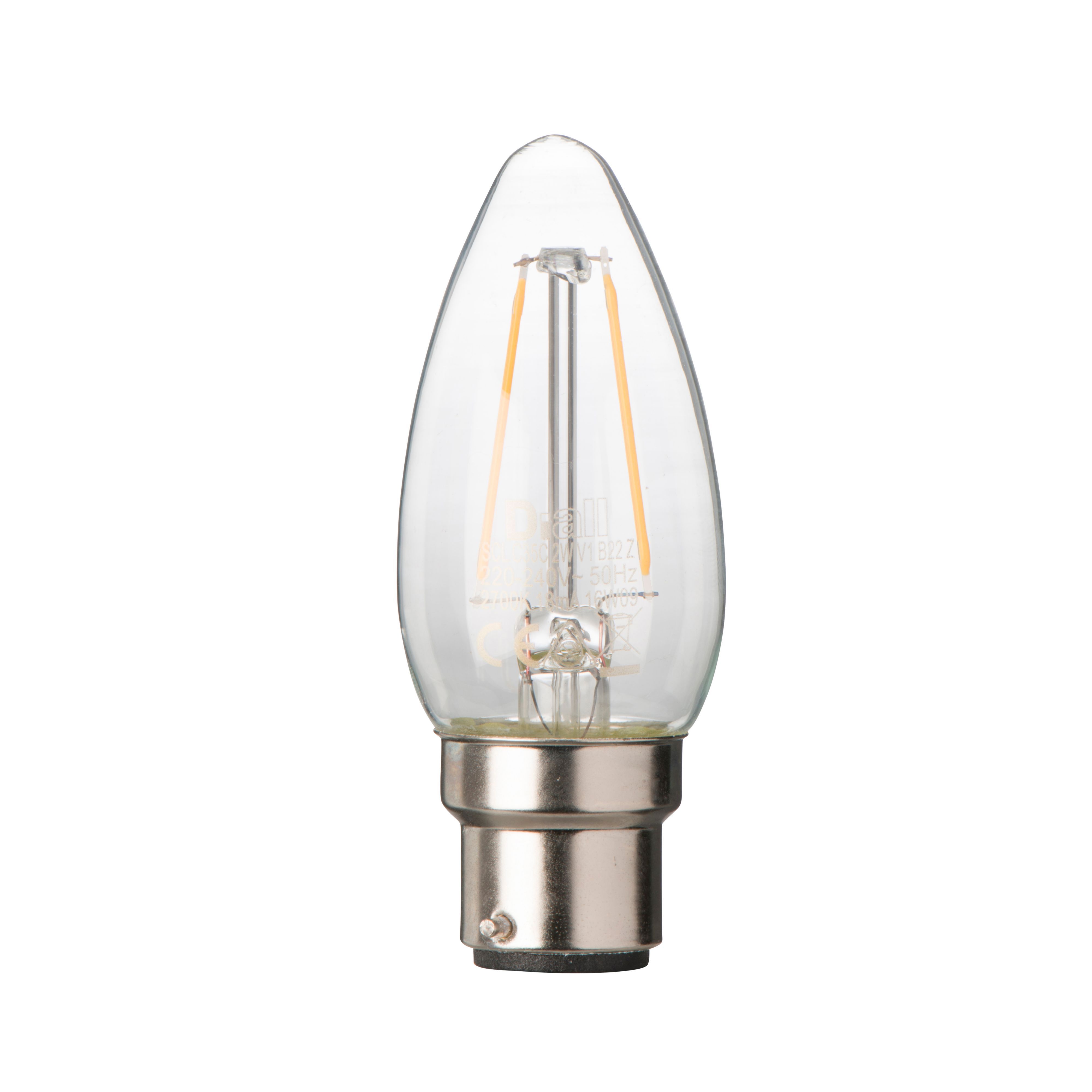 Diall B22 2W LED filament Candle Light bulb Departments DIY at B&Q