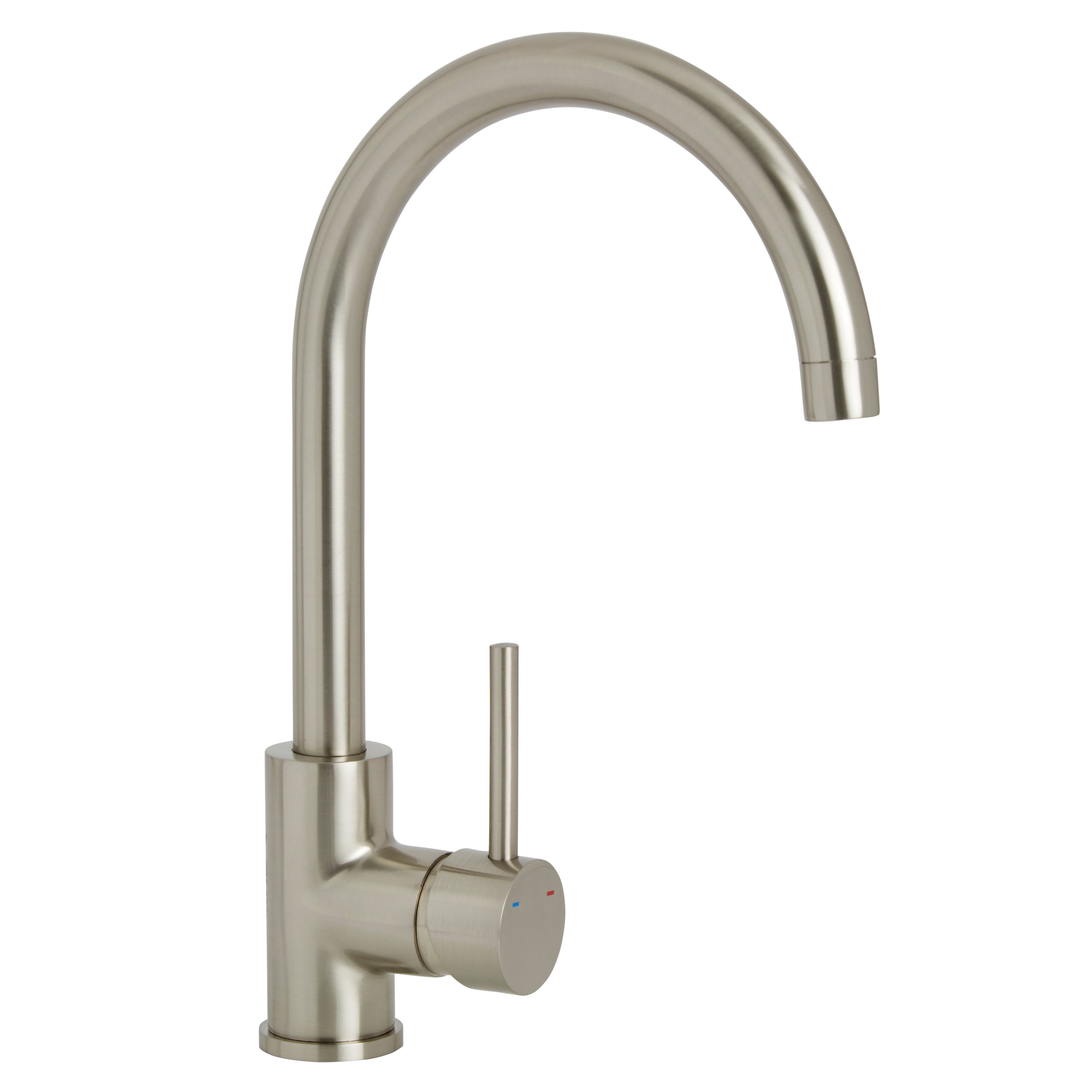 Cooke & Lewis Katiki Brushed nickel effect Kitchen Pin side lever tap
