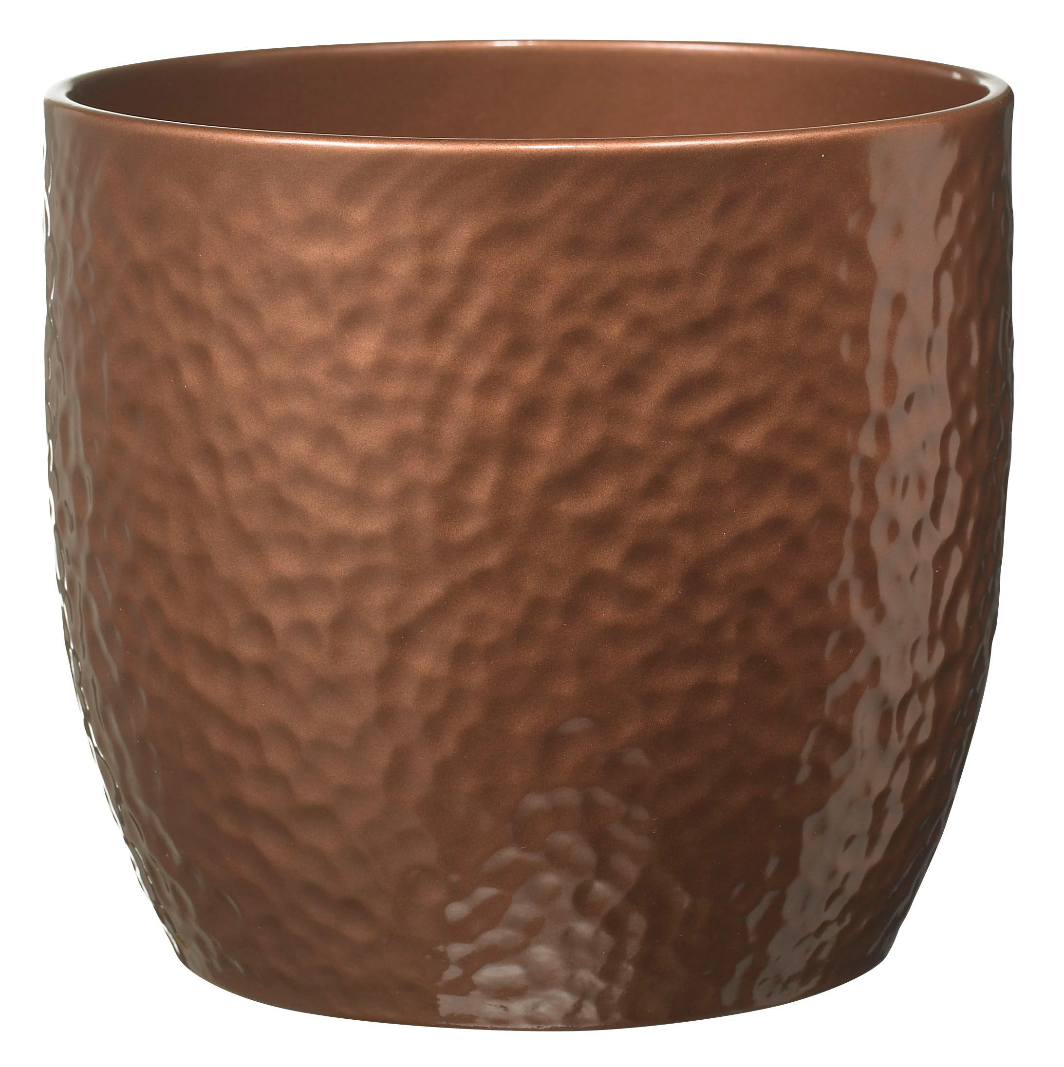 Boston Round Ceramic Brown Copper Effect Plant Pot (H)120mm (Dia)130mm