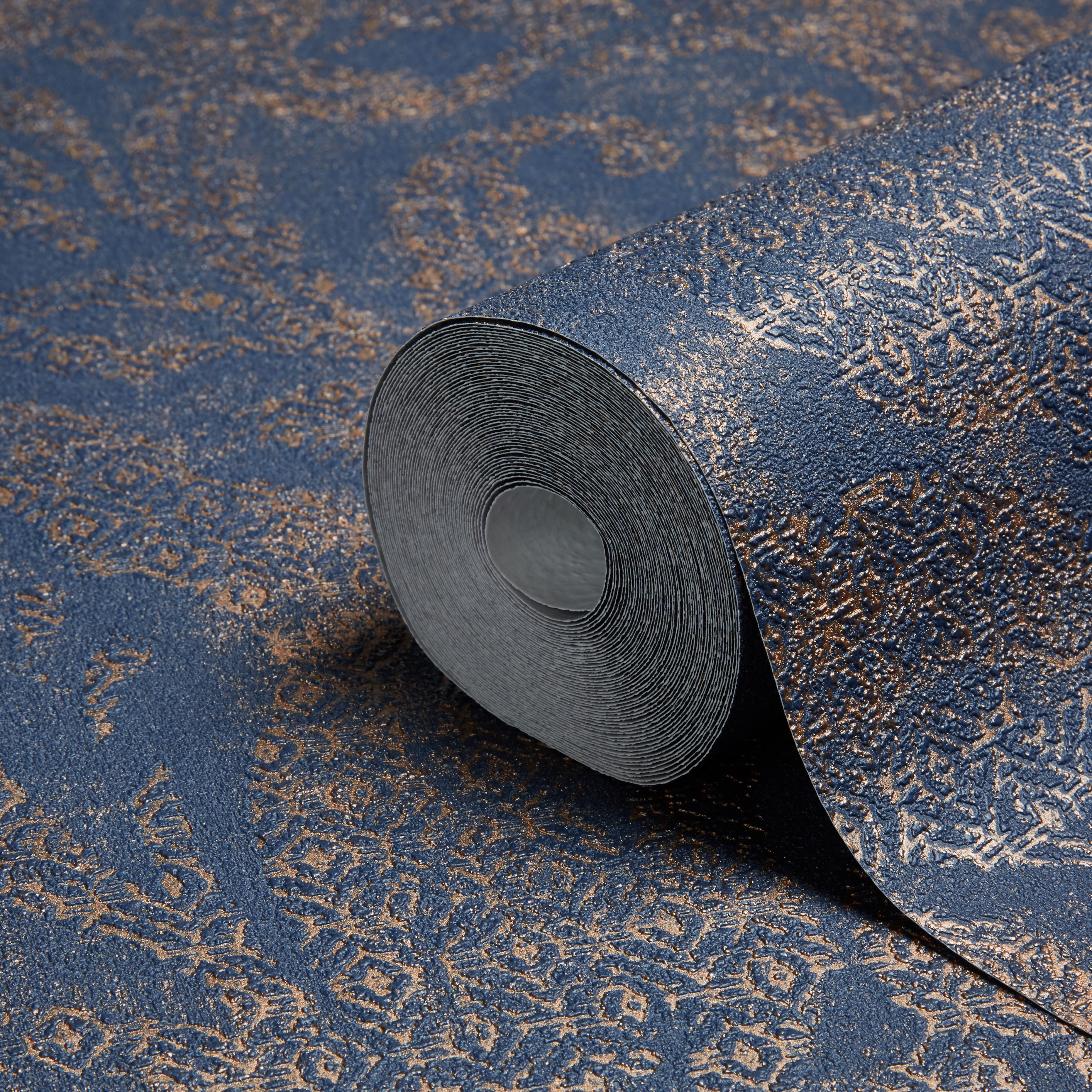 A.S. Creation Bohemian Burlesque Blue & Bronze Large Damask Metallic