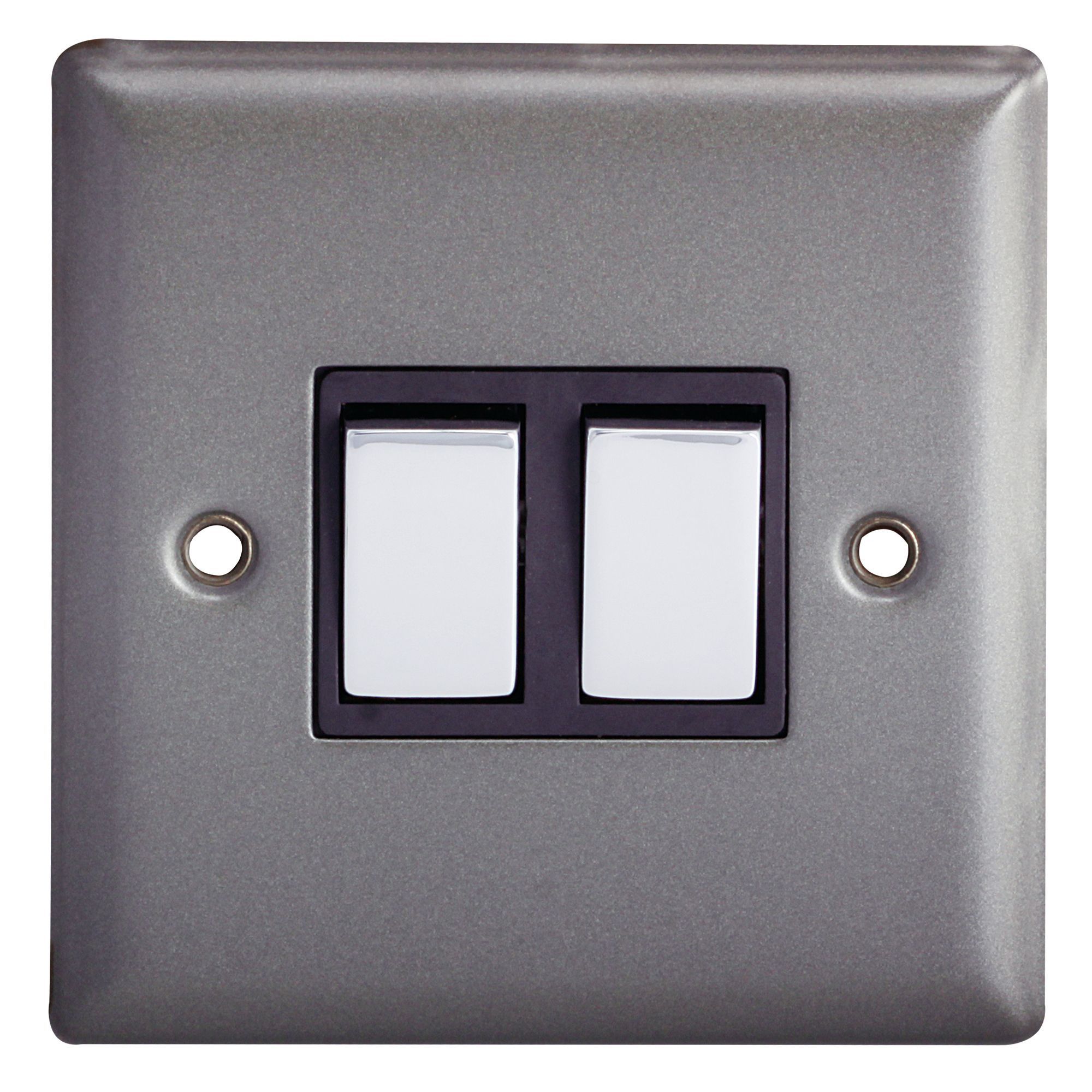 Holder 10A 2Way Double Pewter Light switch Departments DIY at B&Q