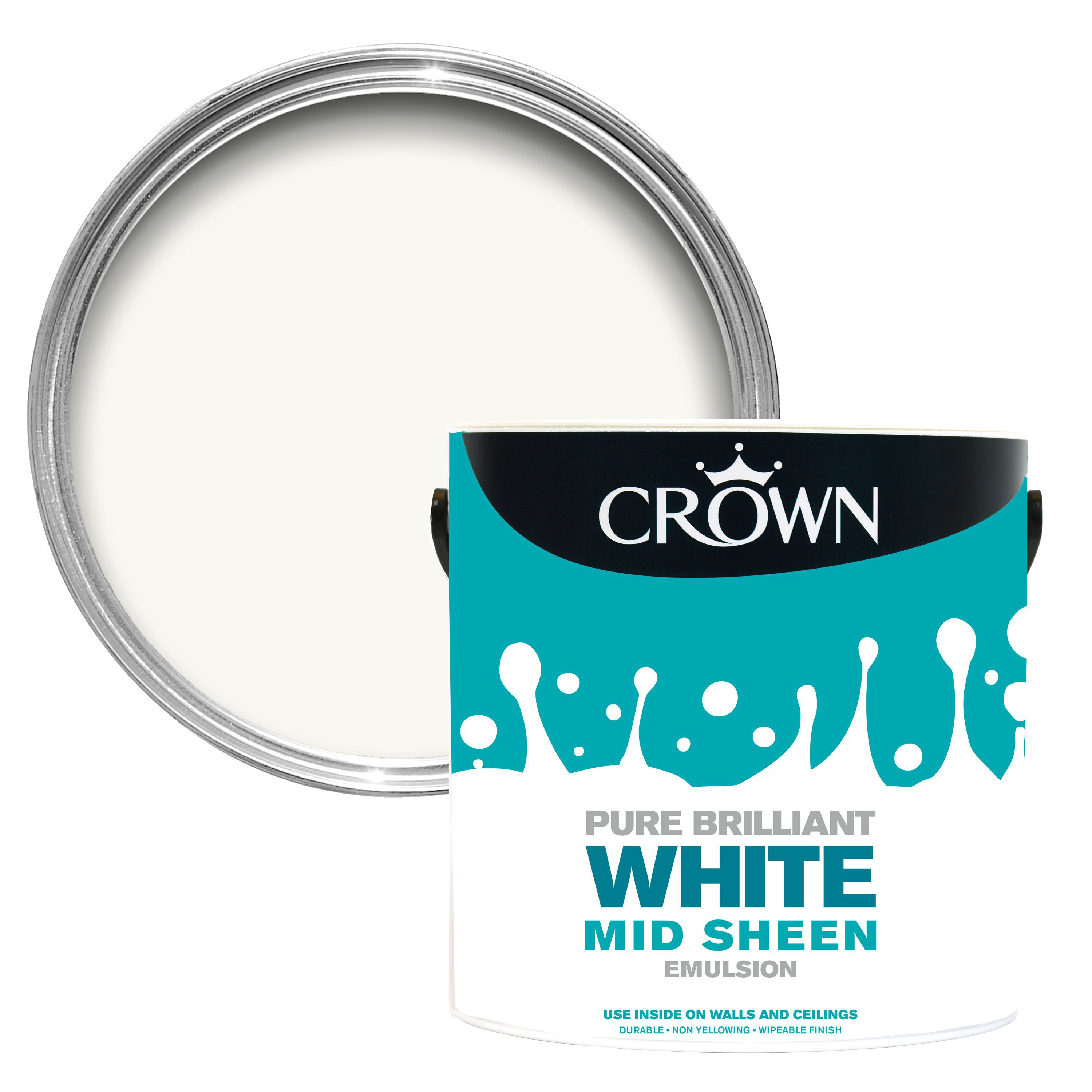 Crown Breatheasy Pure Brilliant White Mid Sheen Emulsion Paint 2.5L