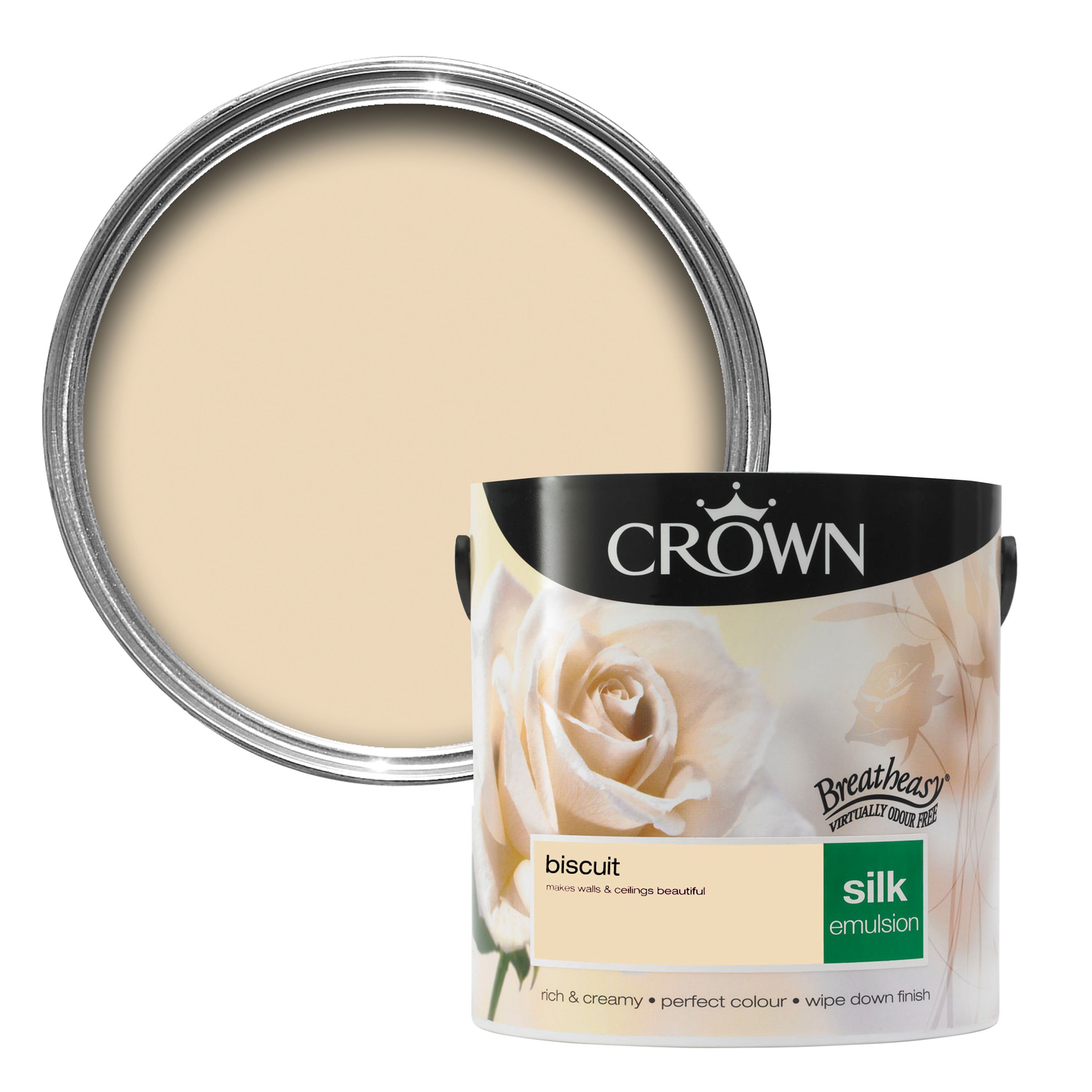 Crown Breatheasy Biscuit Silk Emulsion Paint 2.5L Departments DIY