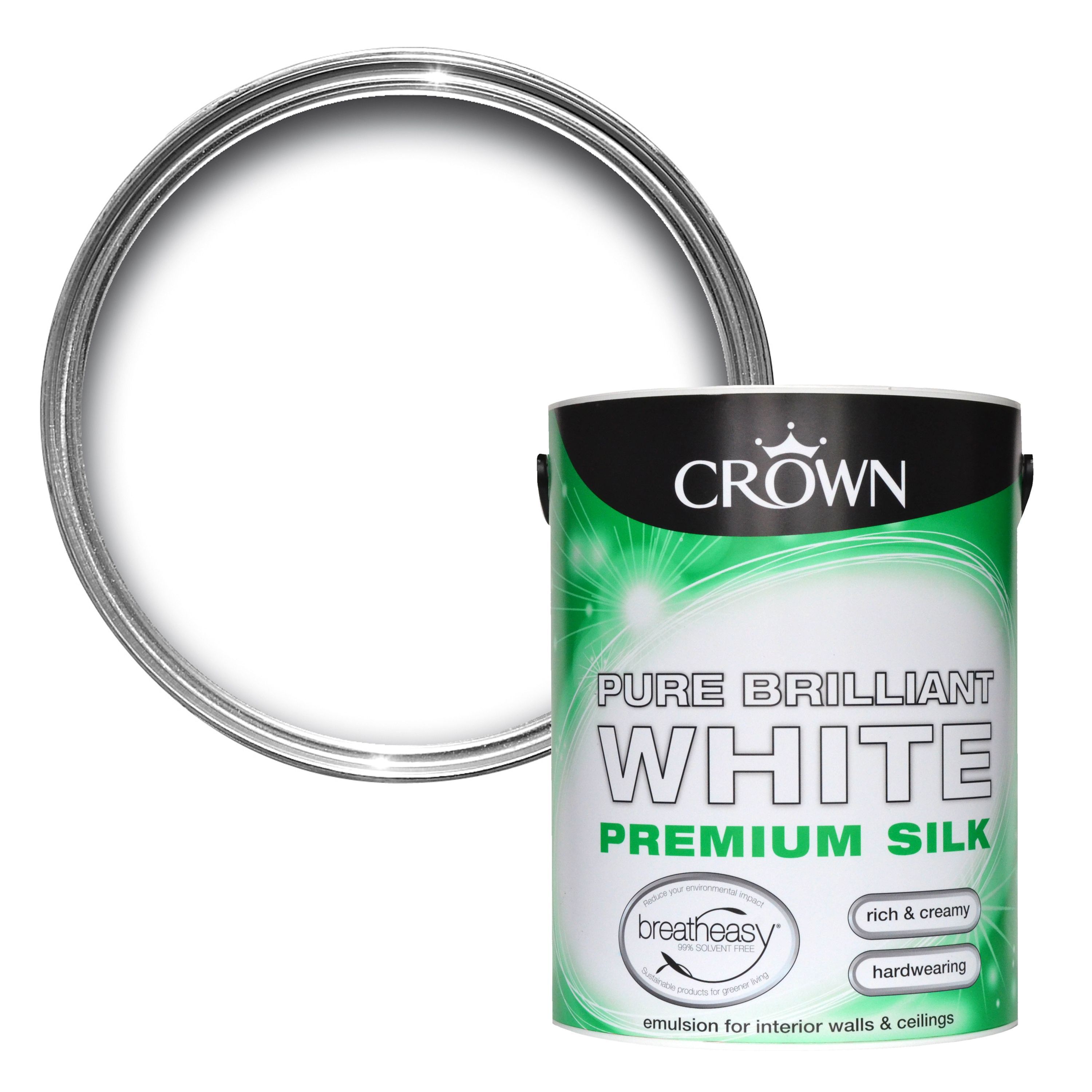 Crown Breatheasy Brilliant White Silk Emulsion Paint 5L Departments