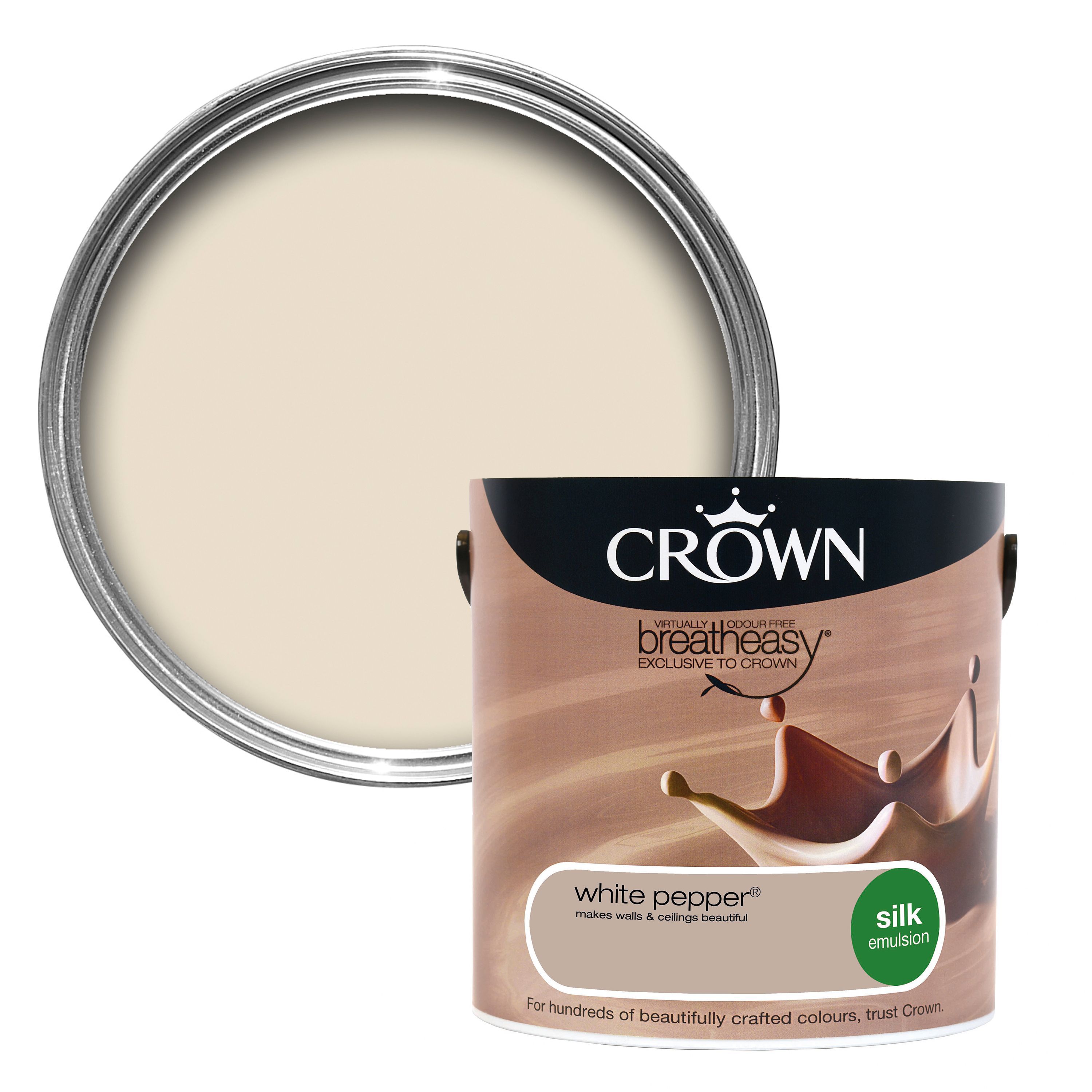 Crown Neutrals White Pepper Silk Emulsion Paint 2.5L Rooms DIY at B&Q