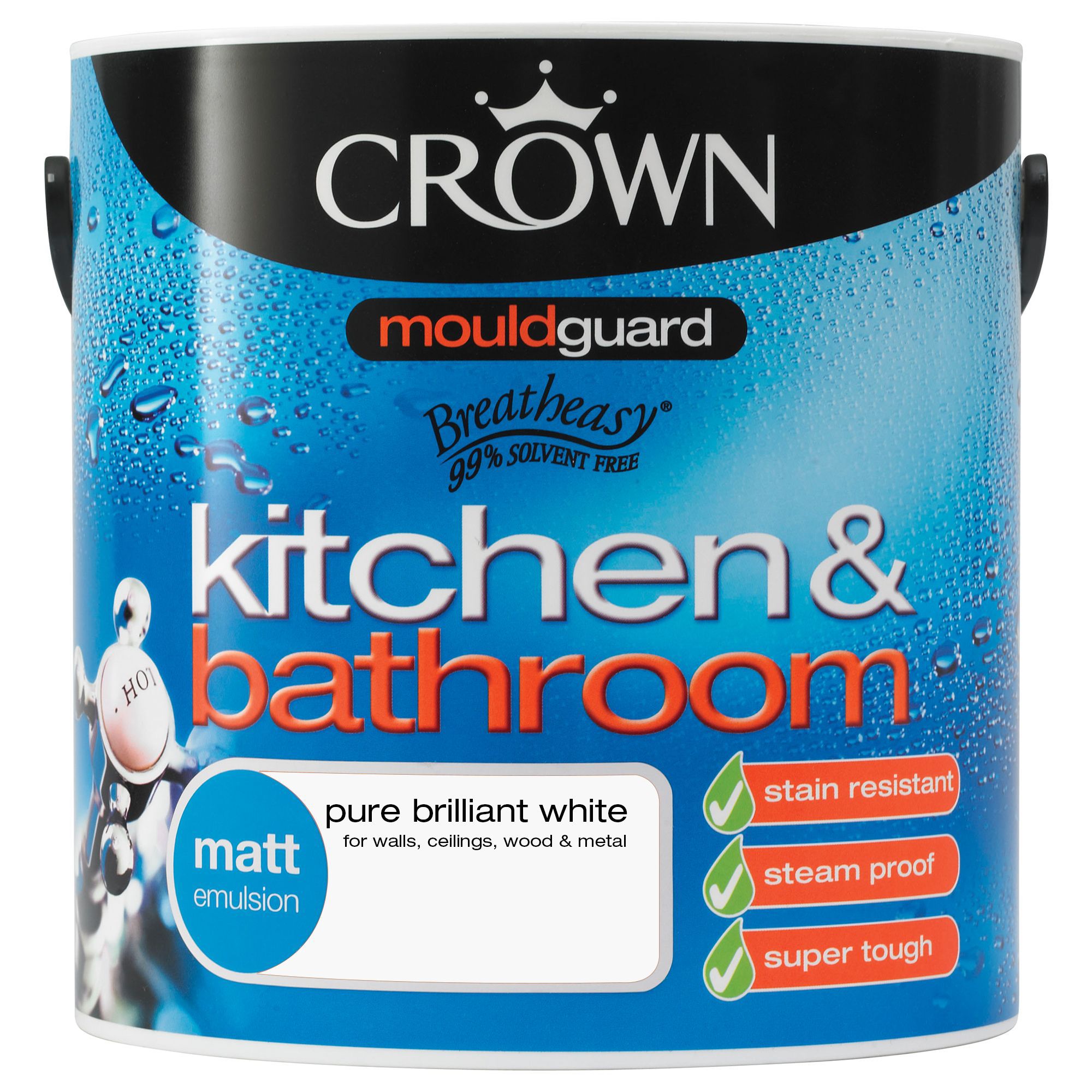 Crown Kitchen & Bathroom Pure Brilliant White Matt Emulsion Paint 2.5L