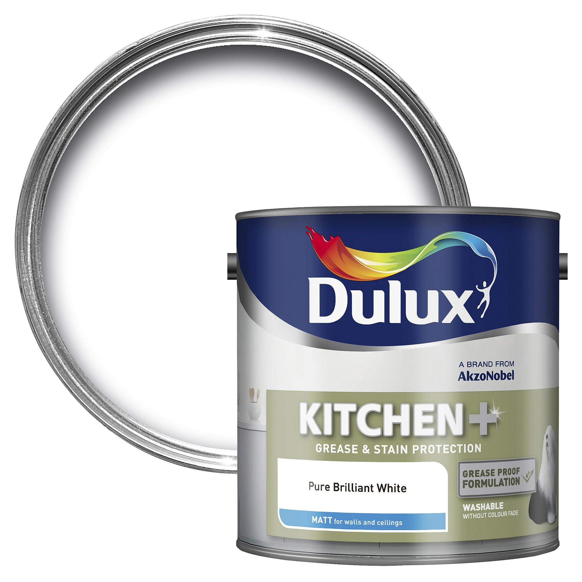 Dulux Kitchen Pure Brilliant White Matt Emulsion Paint 2.5L