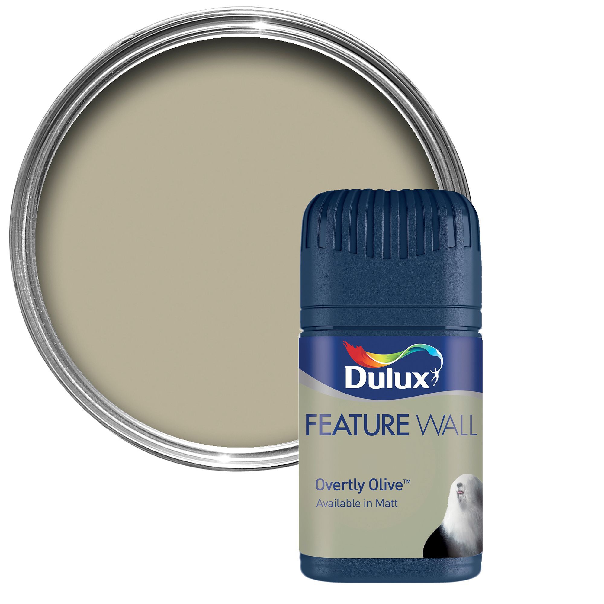 Dulux Feature Wall Overtly Olive Matt Emulsion Paint 0.05L Tester Pot ...