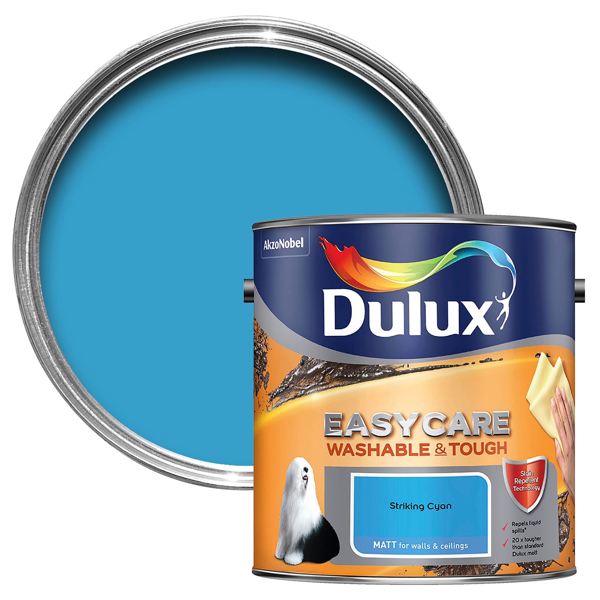 Dulux Easycare Striking Cyan Matt Emulsion Paint 2.5L Departments