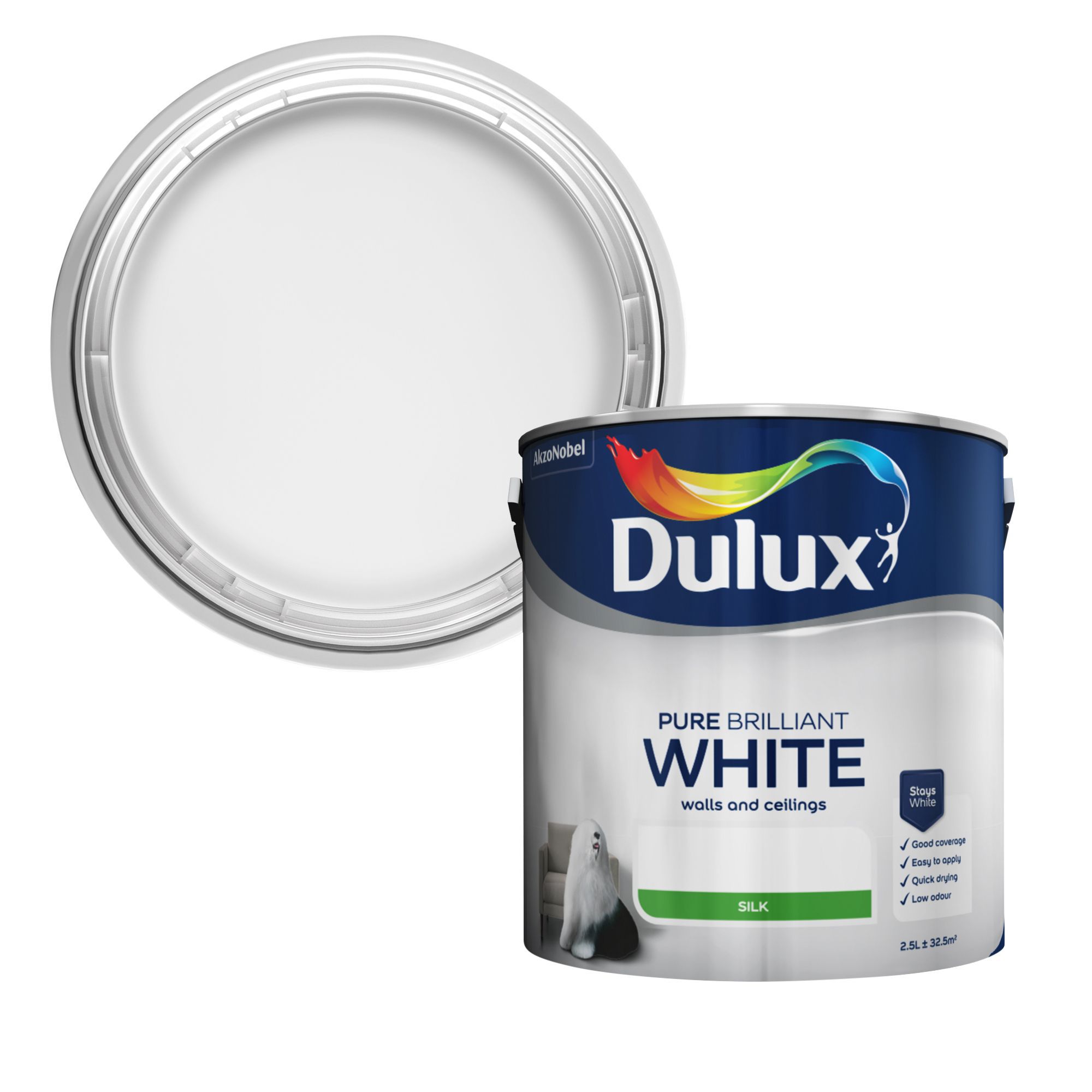 Dulux Pure Brilliant White Silk Emulsion Paint 2.5L Departments DIY