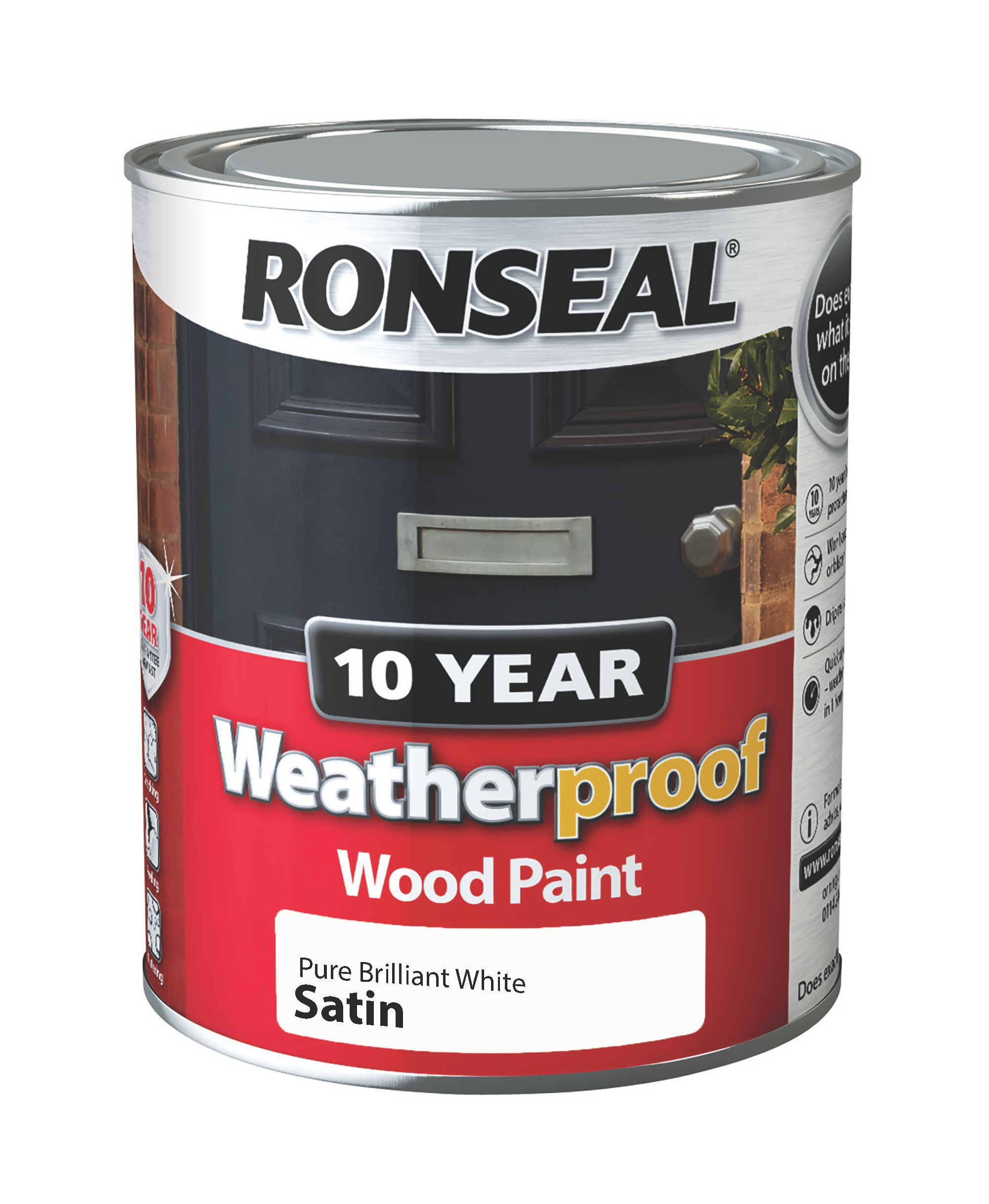 Ronseal 10 Year Weatherproof Pure Brilliant White Satin Wood Paint