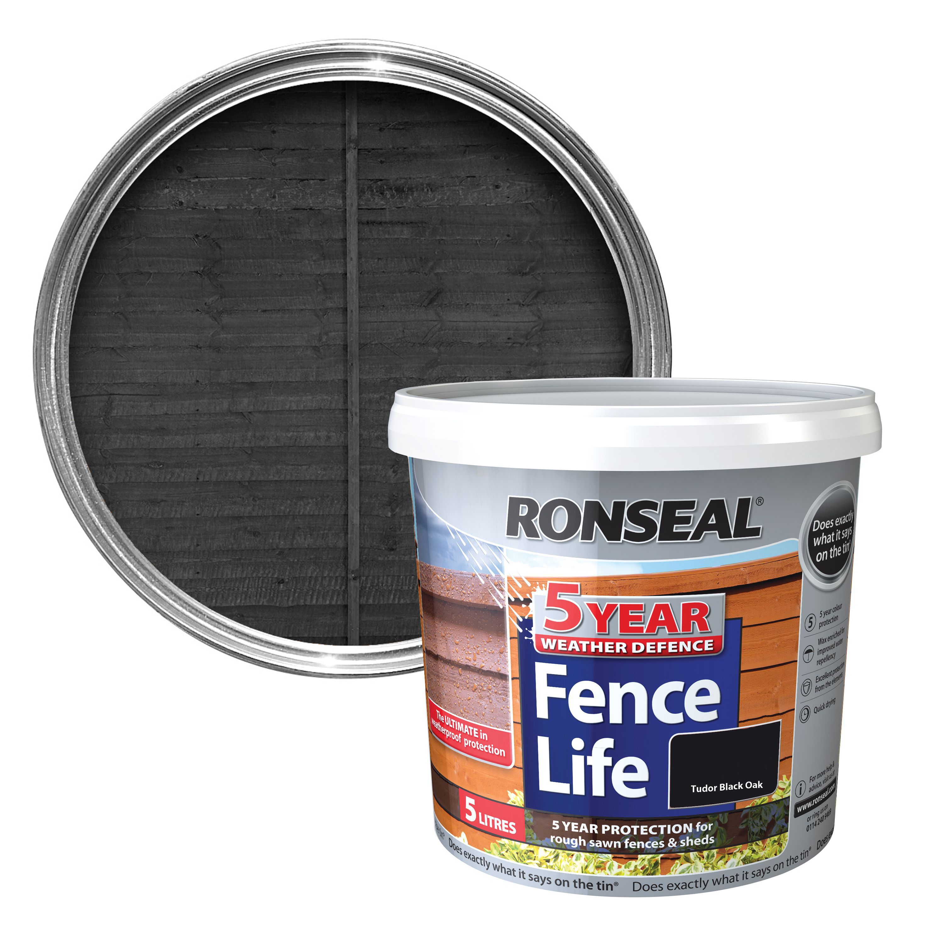 Ronseal 5 Year Tudor Black Oak Matt Shed & Fence Stain 9L Departments