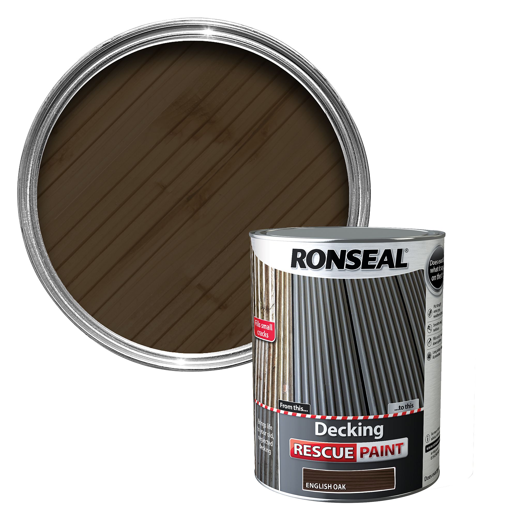 Ronseal Decking rescue English oak Matt Opaque Decking paint 5L