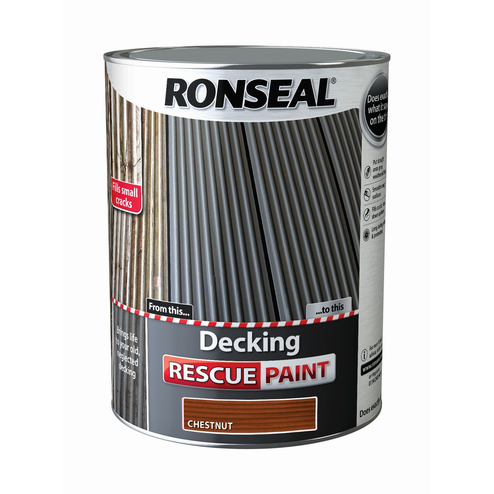 Ronseal Deck rescue Chestnut Matt Opaque Decking paint 5L Departments