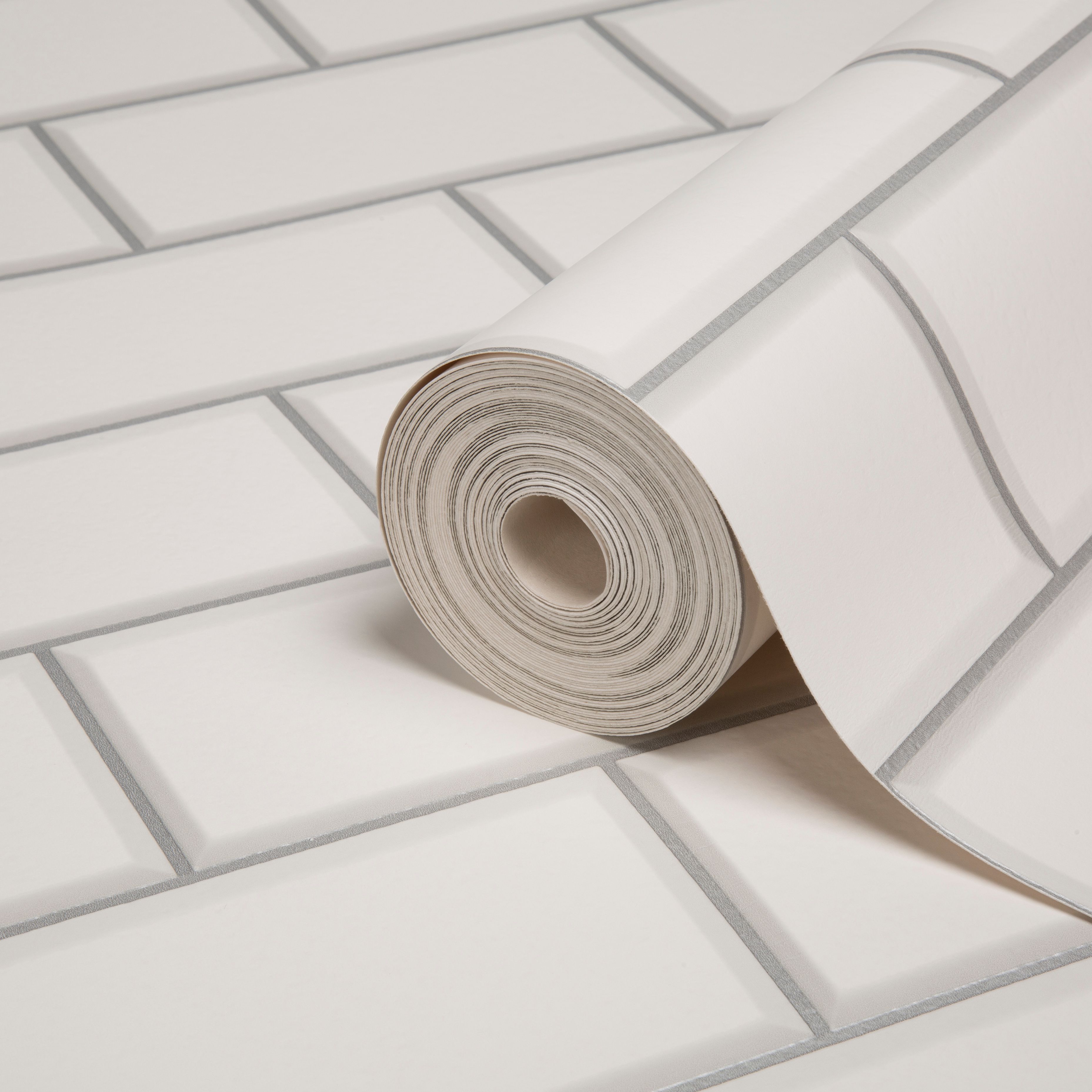 Ceramica White Subway Tile Wallpaper Departments DIY at B&Q