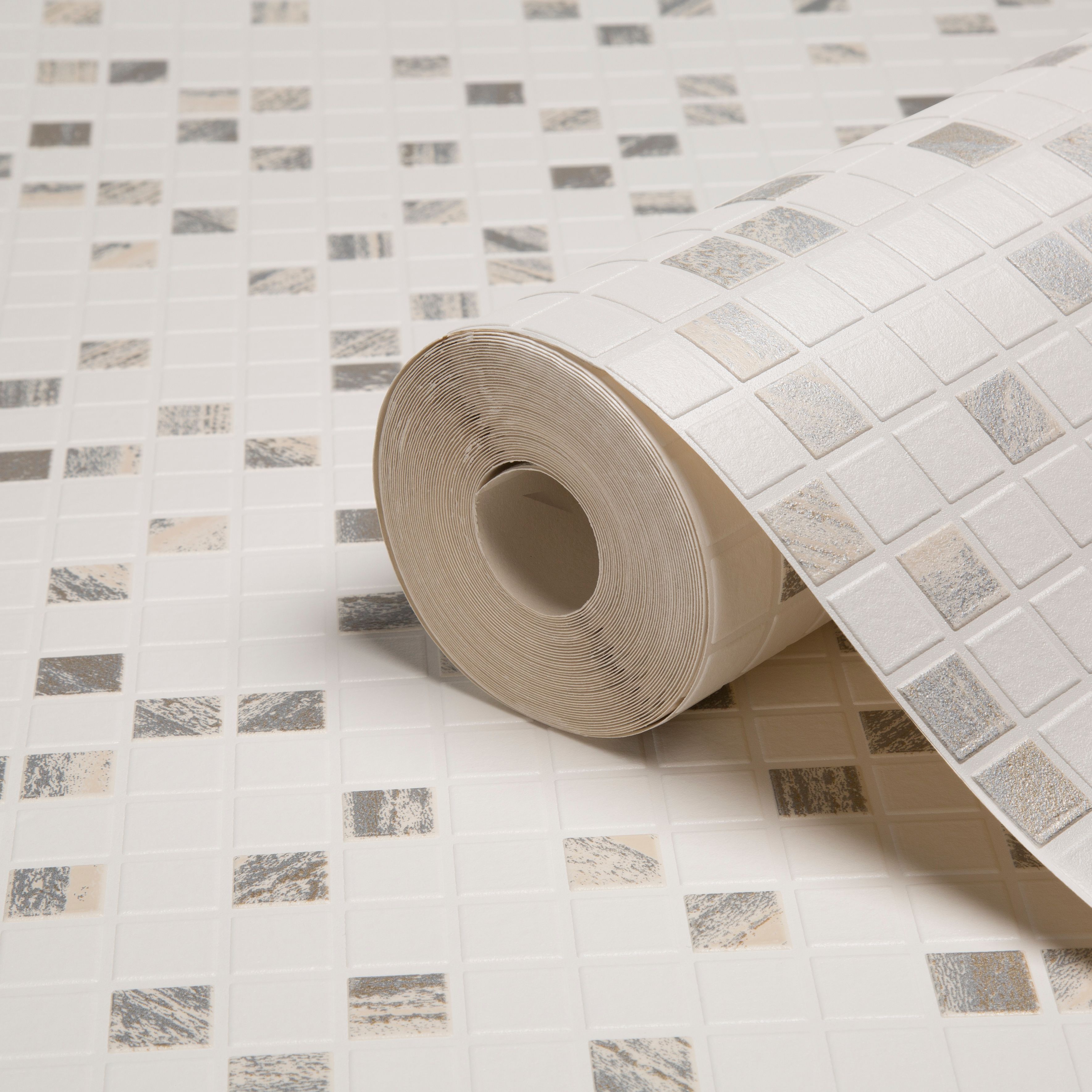 Contour Aurora White Tile Wallpaper Departments DIY at B&Q