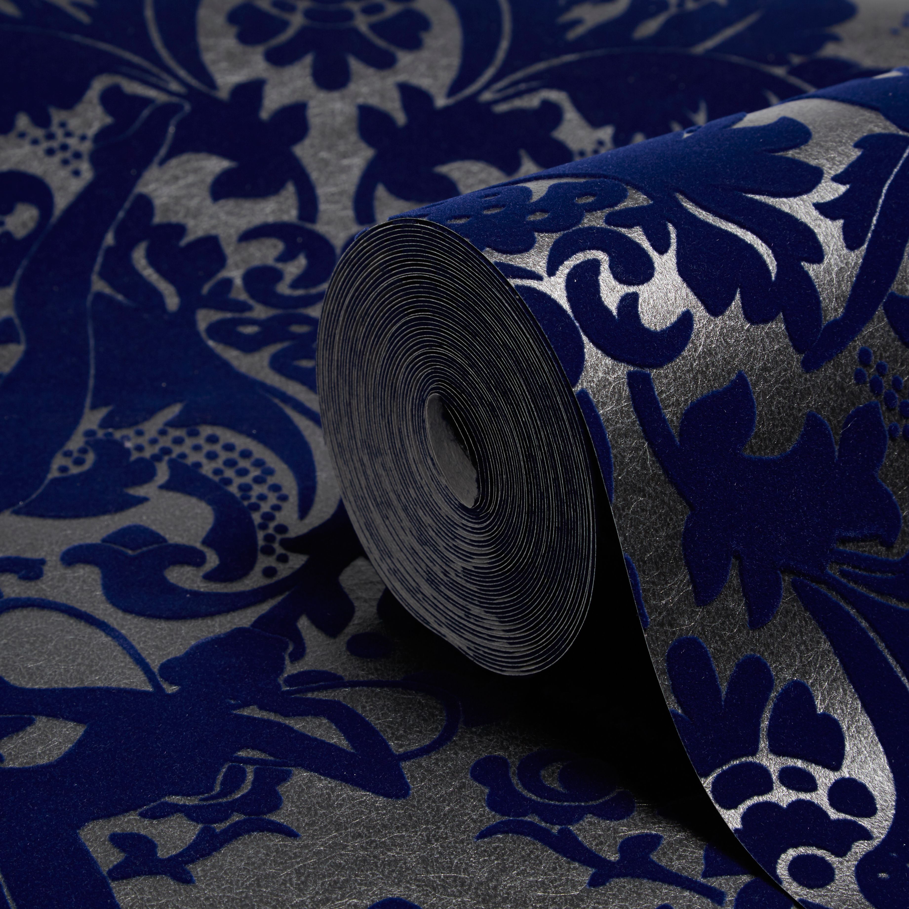 Blue Damask Wallpaper by DIY