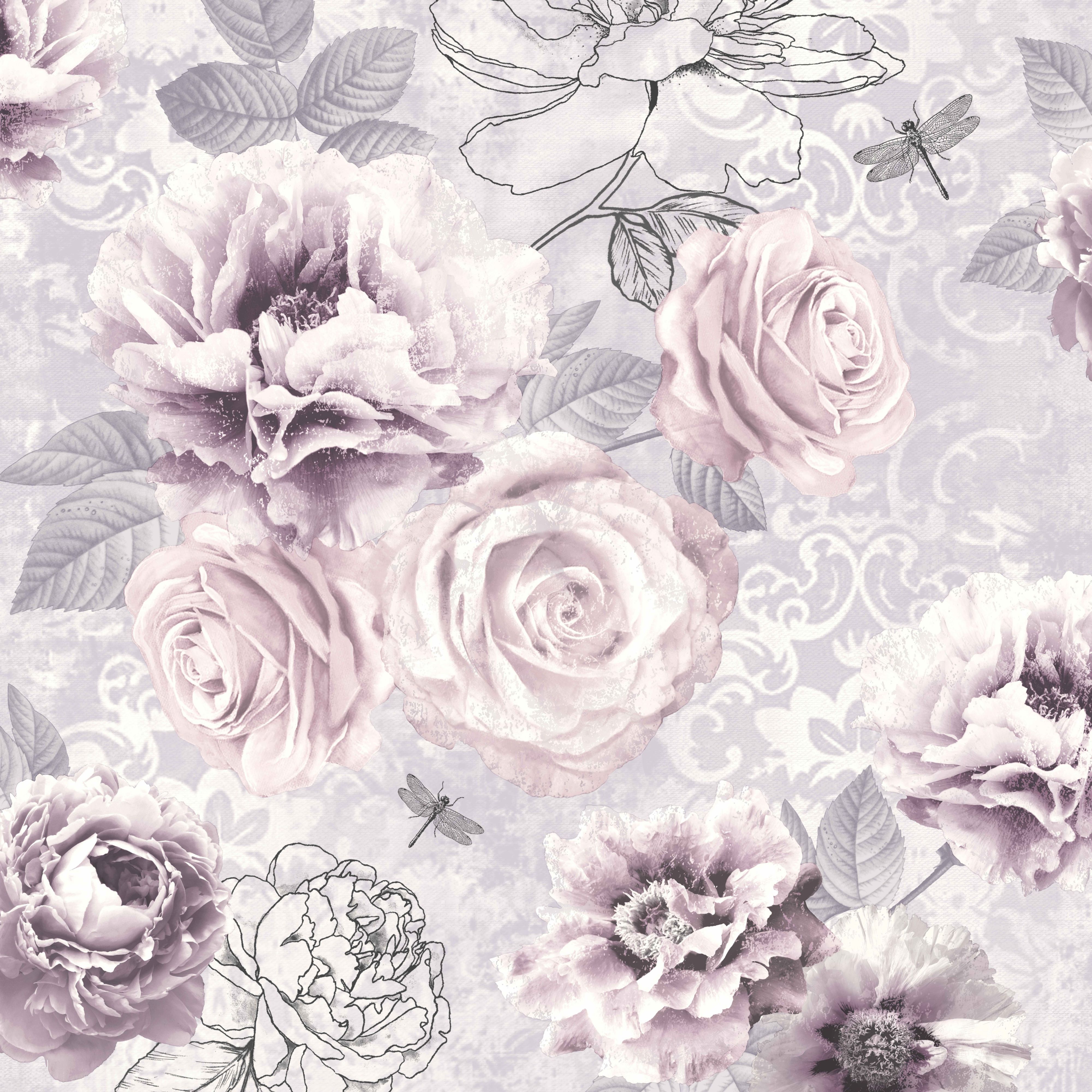 Graham & Brown Fresco Pink, Purple & Grey Floral Wallpaper 