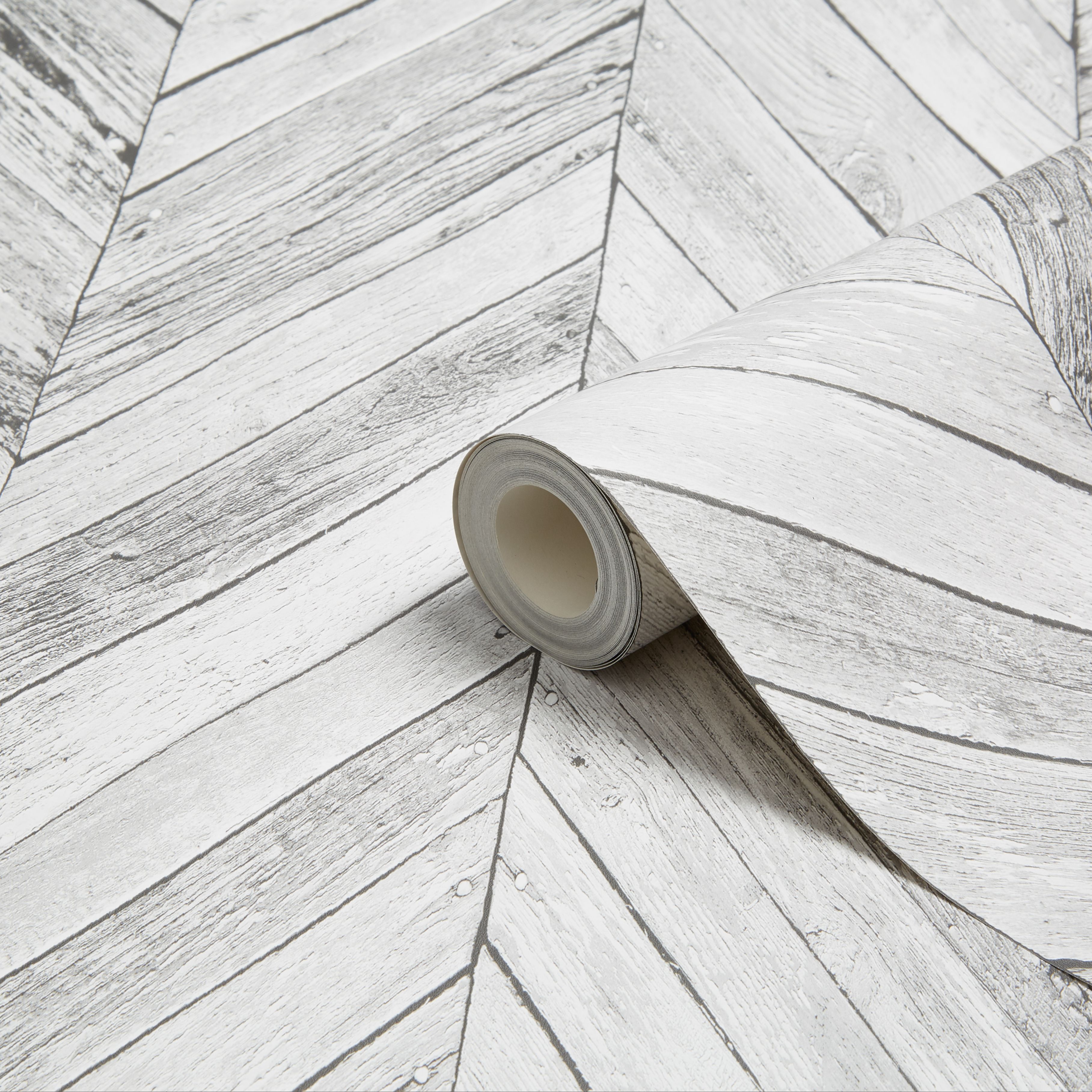 Graham & Brown Fresco Grey Herringbone Wood Wallpaper | Departments