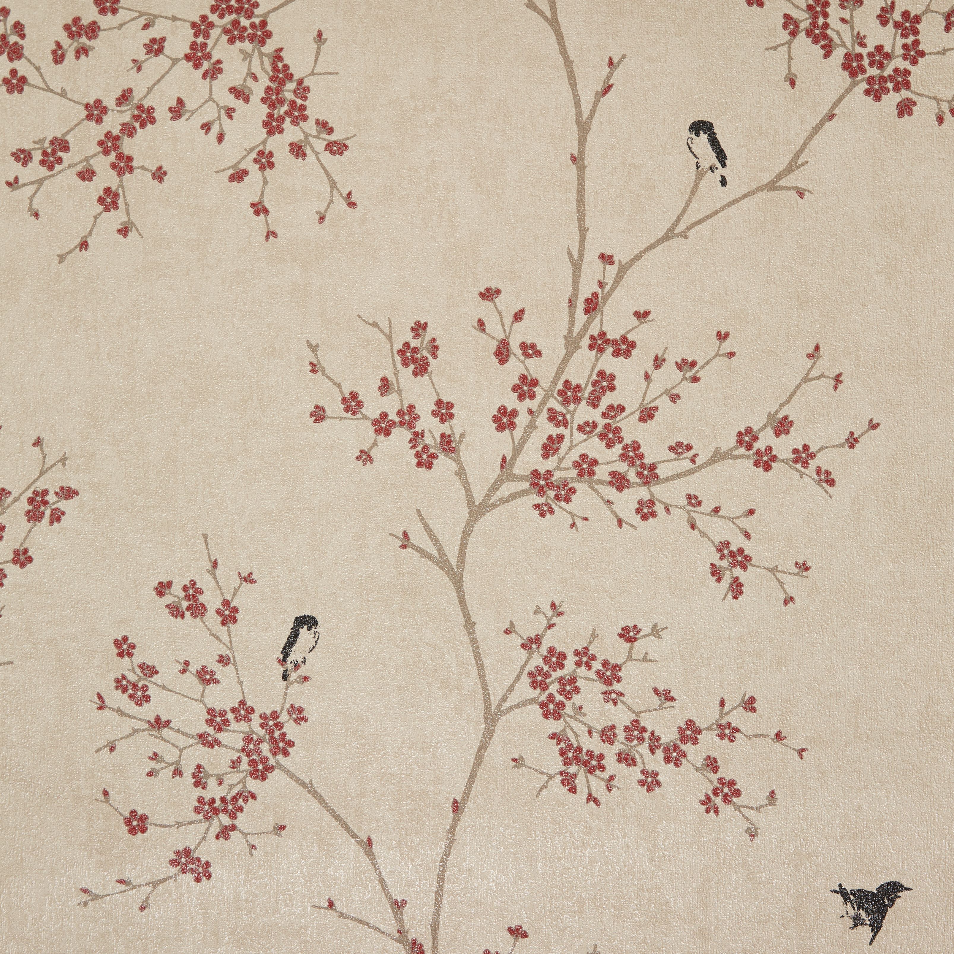 Graham & Brown Beige & Red Oriental Blossom Wallpaper Departments