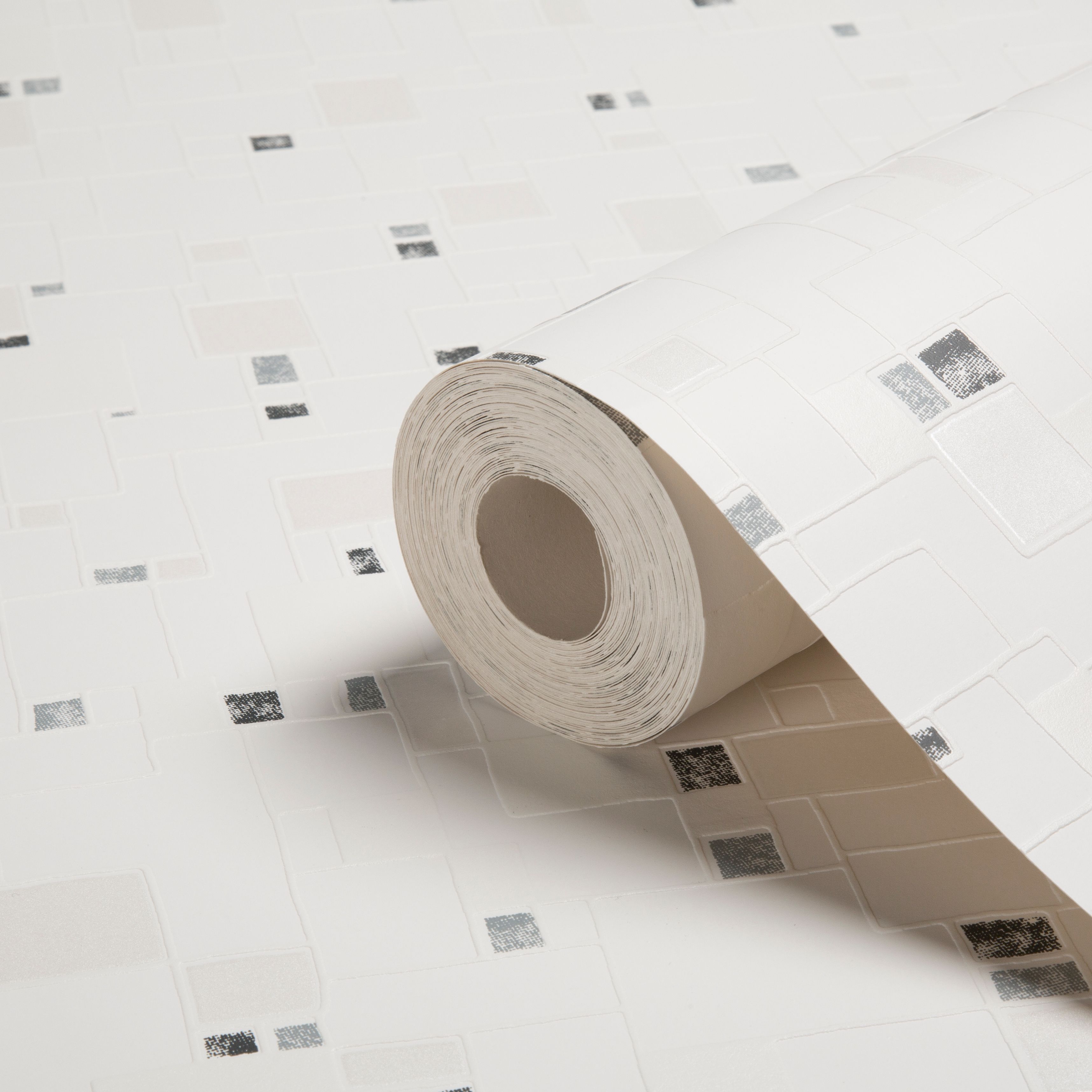 Contour Spa Black, Grey & White Tile Wallpaper Departments DIY at B&Q