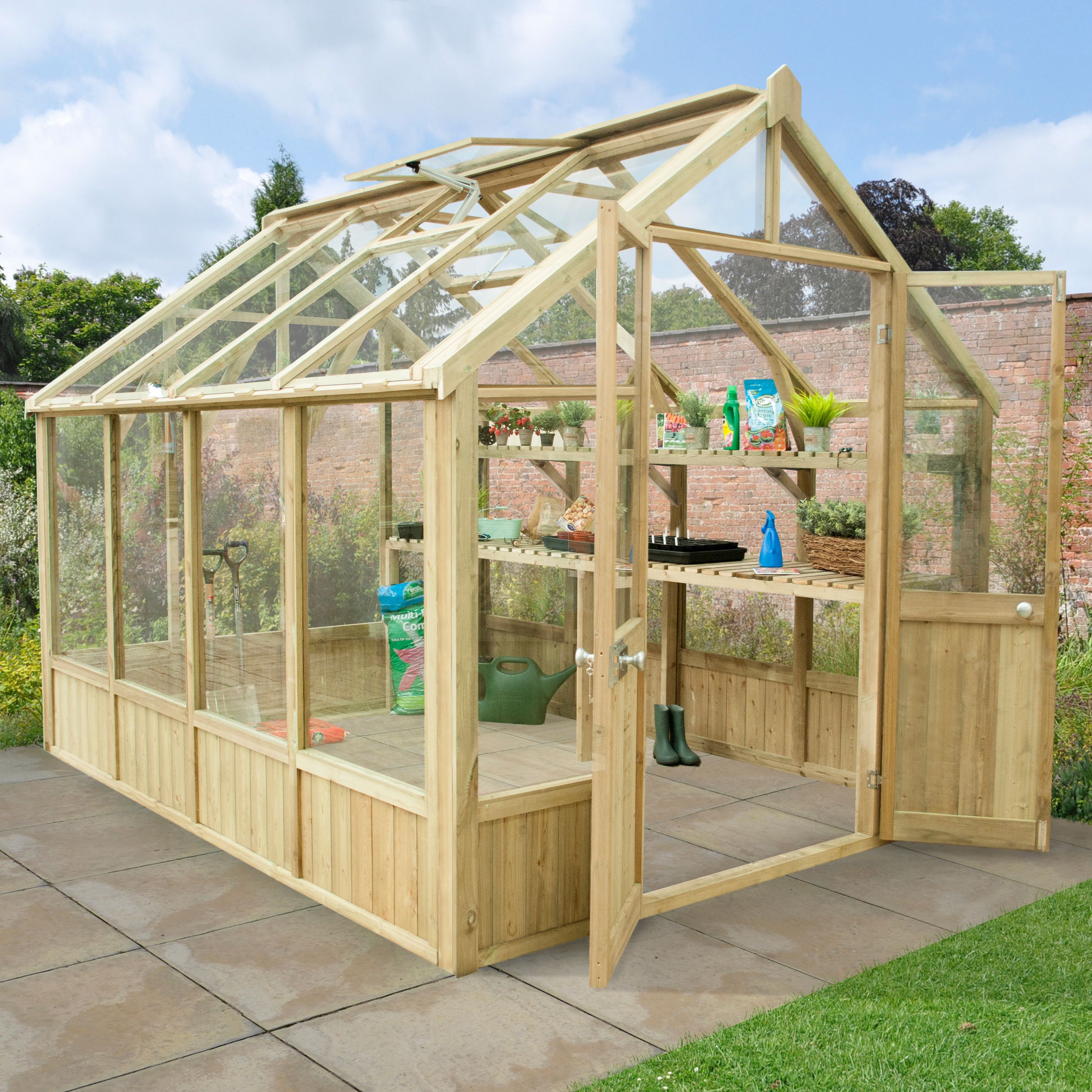 Forest Garden Vale Wooden 10x8 Toughened Glass Greenhouse