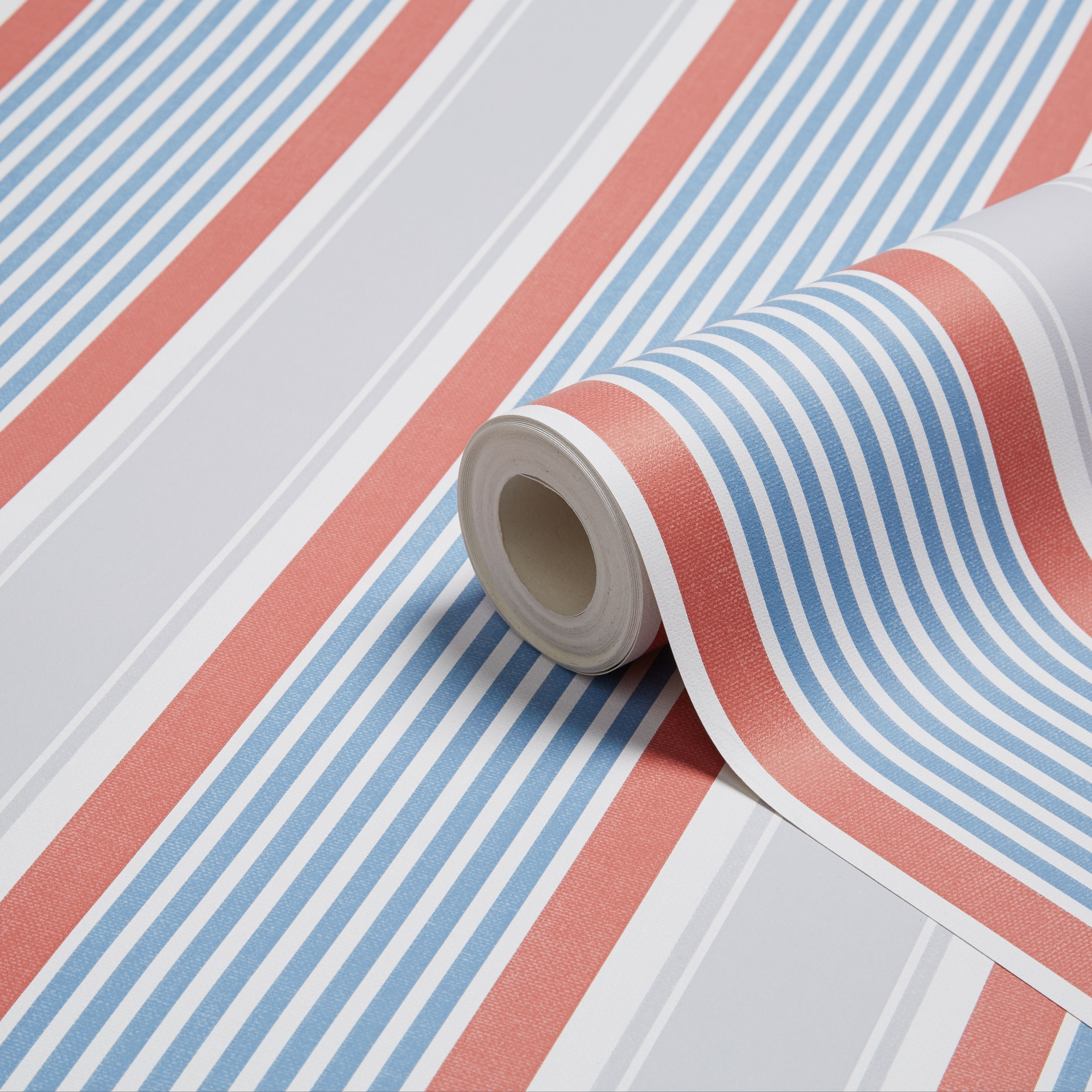 K2 Nautical Blue & Red Striped Wallpaper | Departments | DIY at B&Q