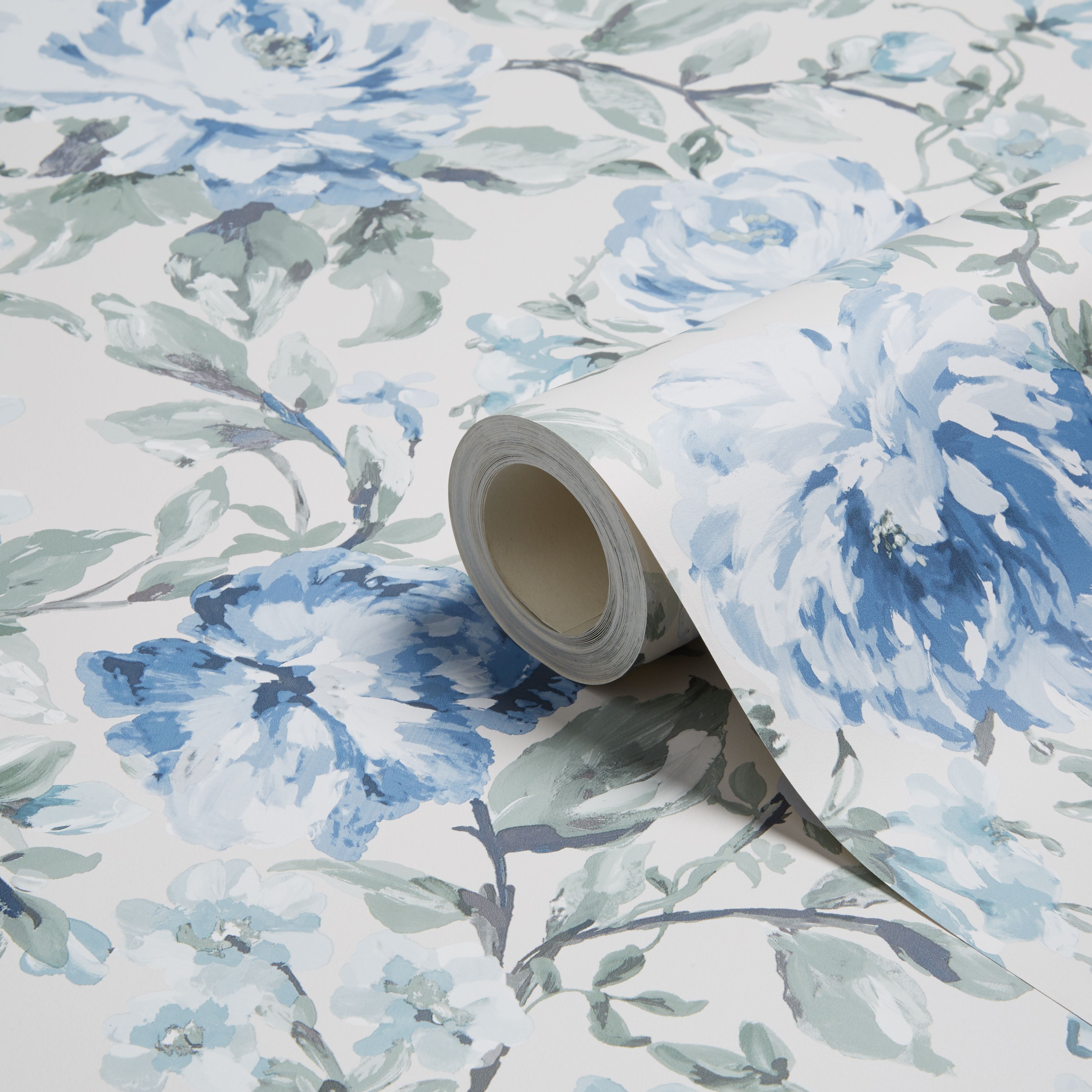 K2 Painterly Blue & Cream Floral Wallpaper Departments DIY at B&Q