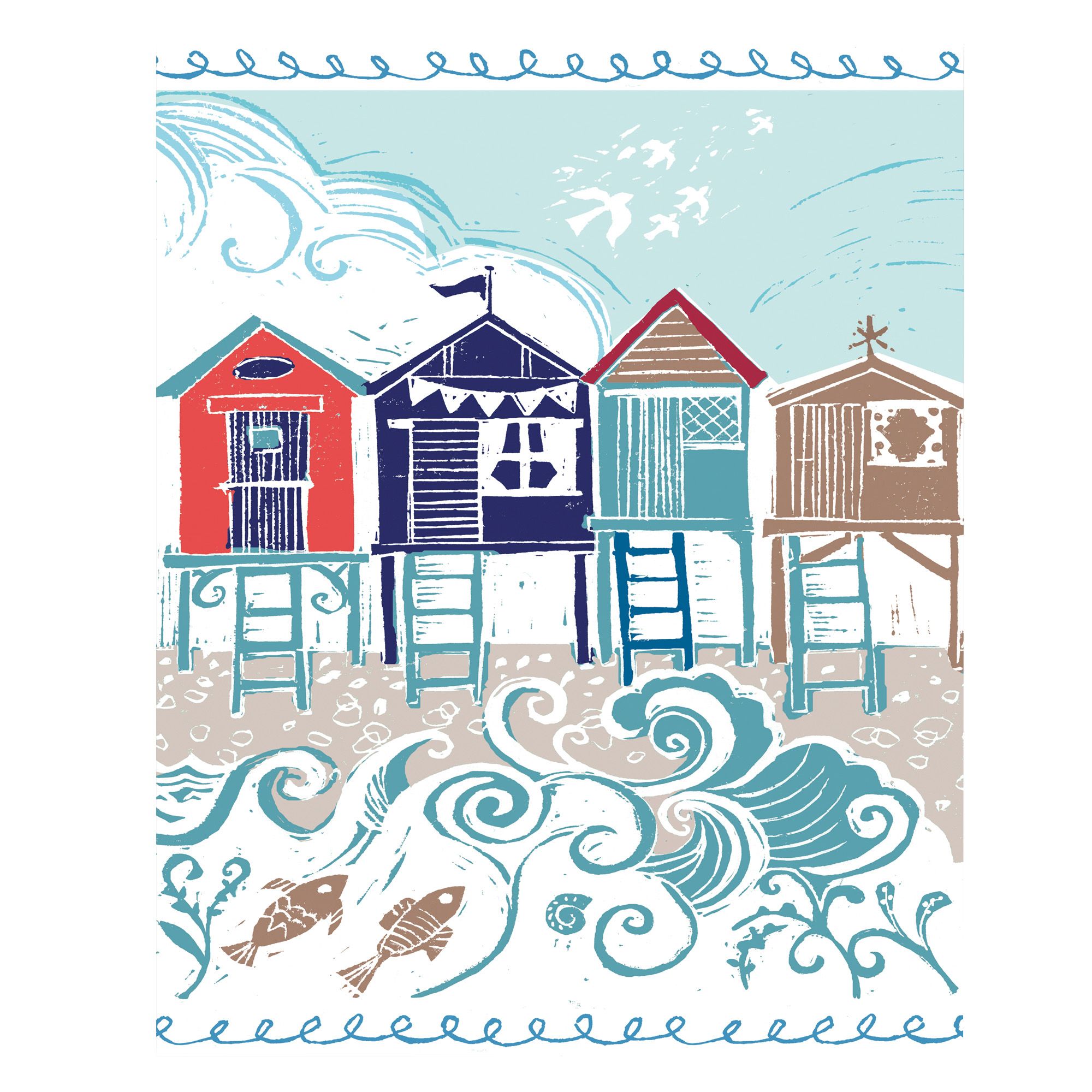 Blustery Beach Huts Multicolour Wall Art (W)40cm (H)50cm Departments