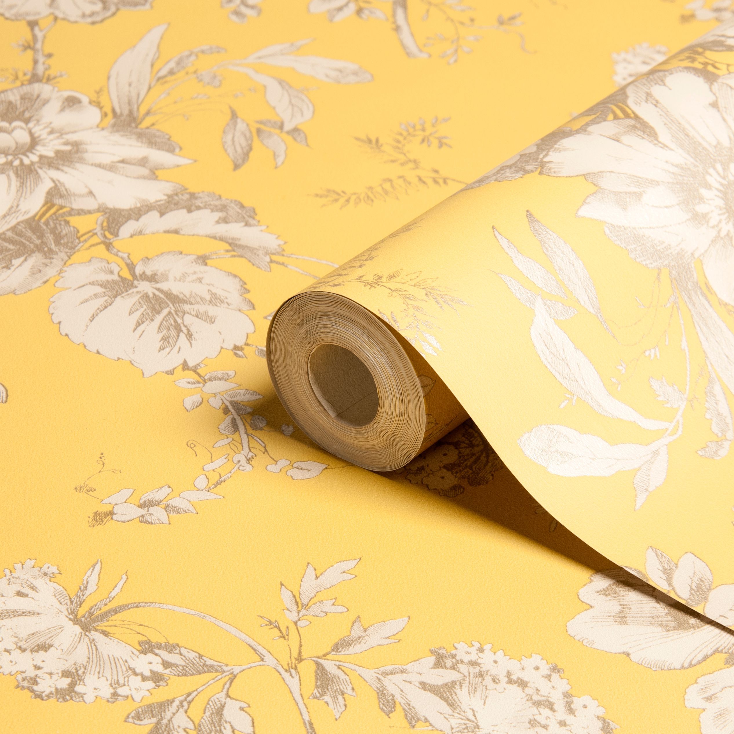 Arthouse Vintage Fleurette Gold Effect Floral Wallpaper | Clearance