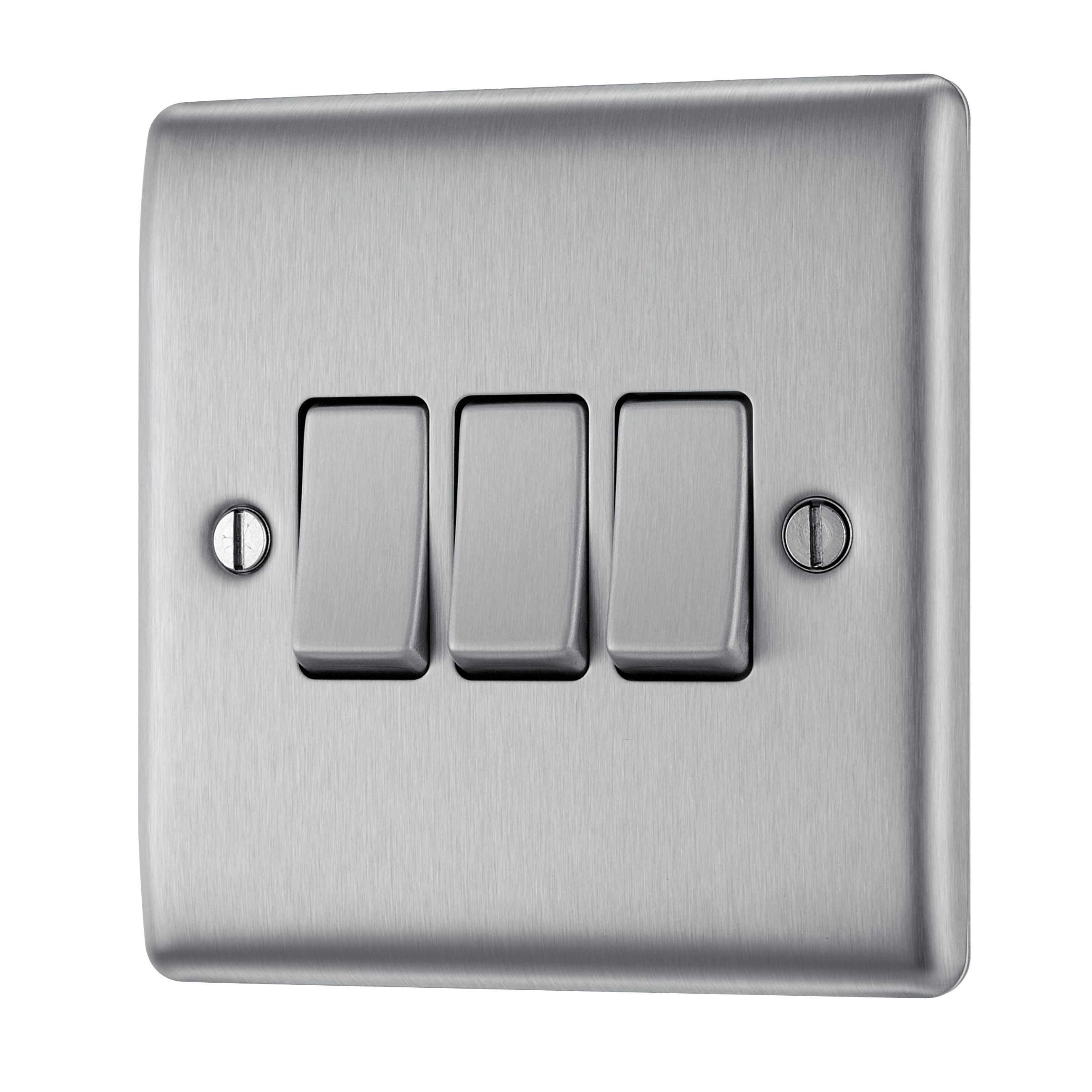 British General Nexus metal 10A 2-Way Triple Brushed steel Light switch
