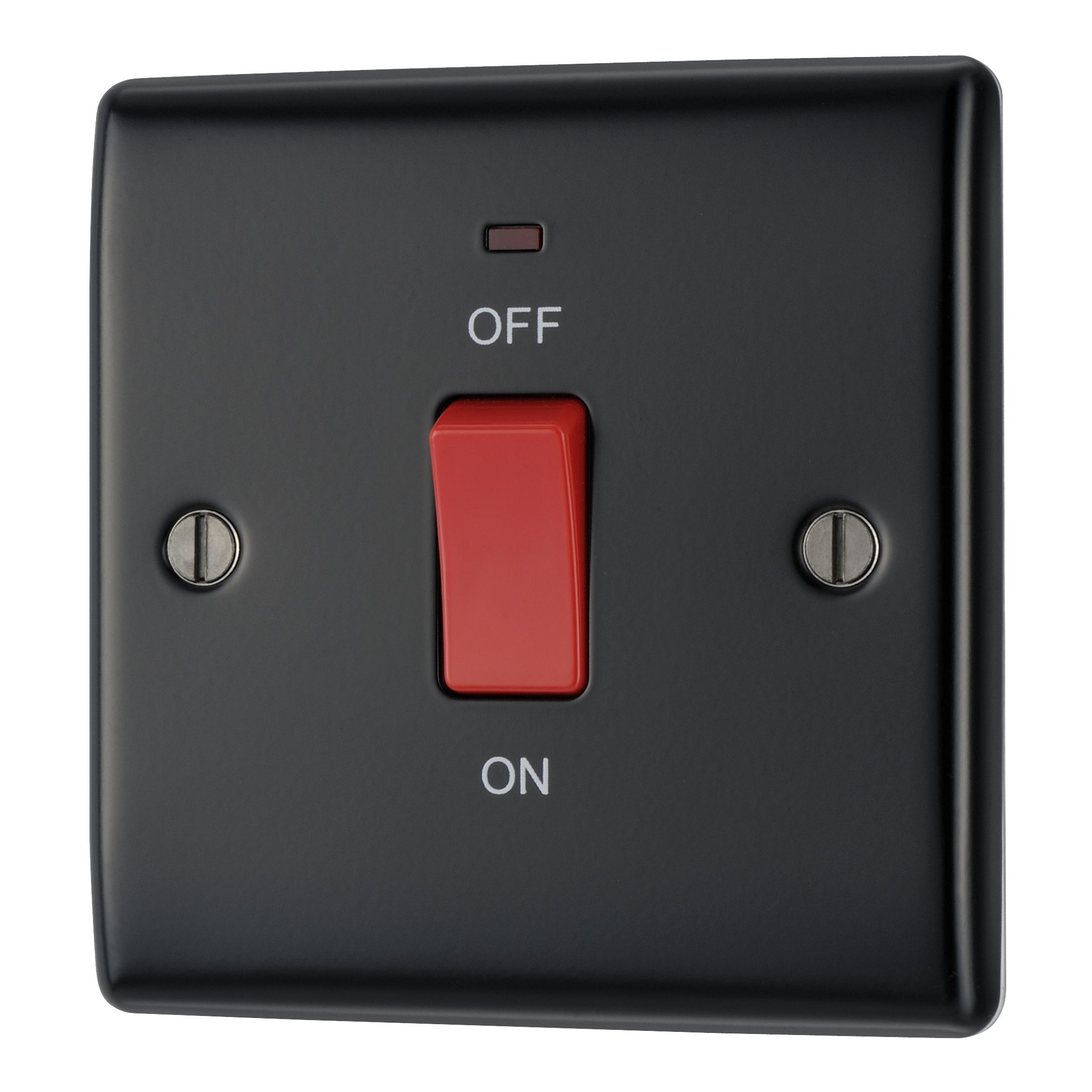 British General 45A Double Pole Graphite Black Switched Cooker Switch with Neon Departments