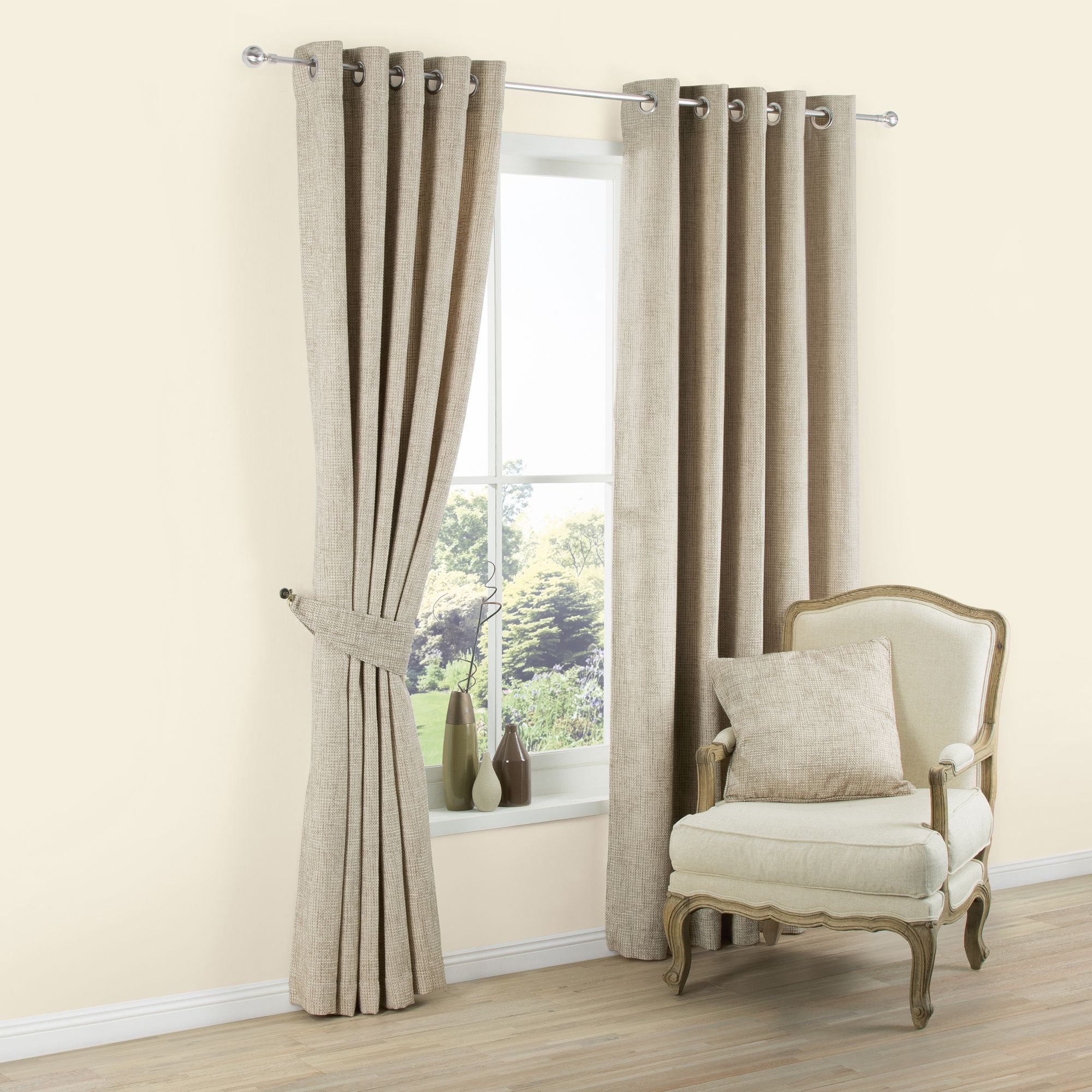 Carina Ecru & Seine Plain Woven Eyelet Lined Curtains (W)228 Cm (L)228 ...