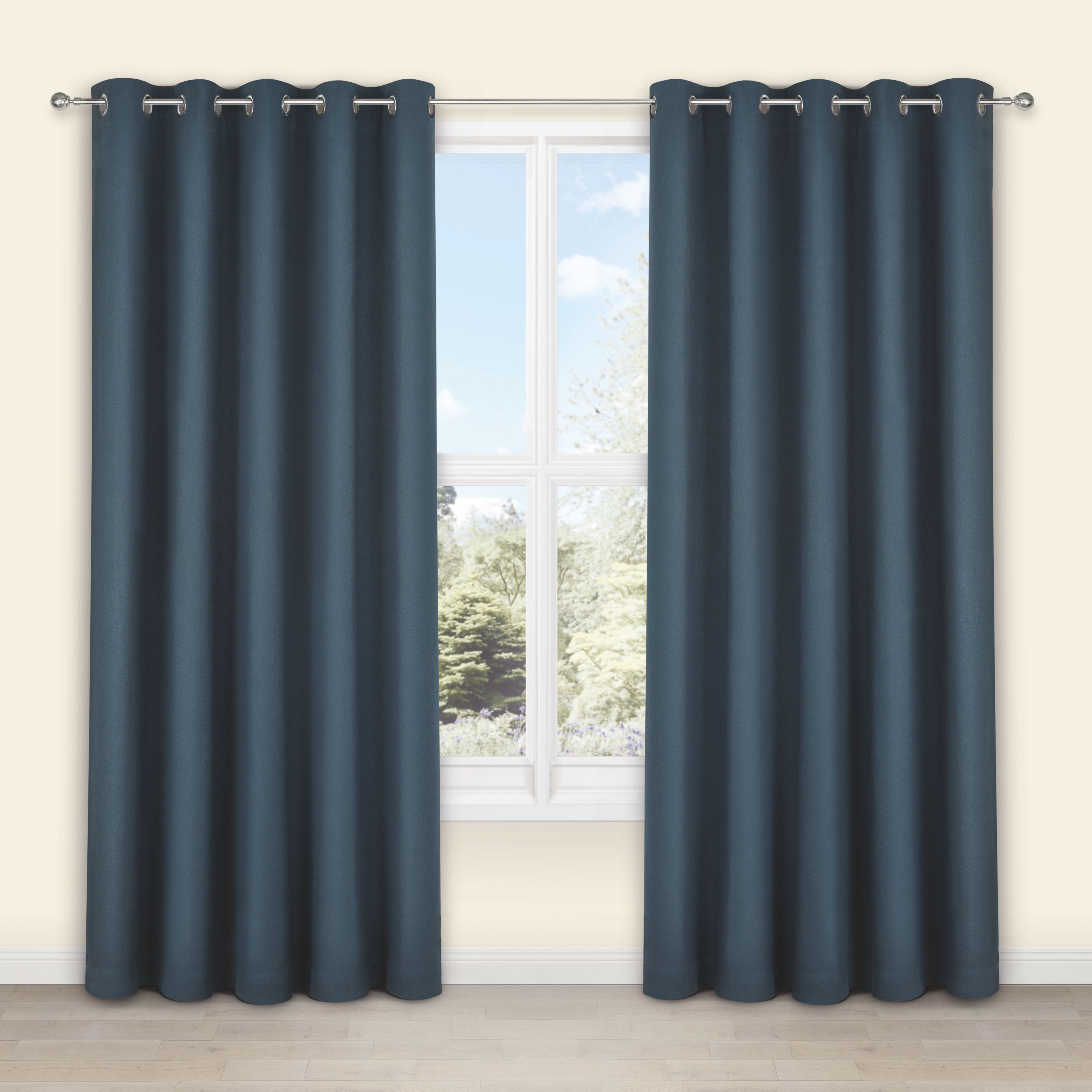 Salla Denim Plain Woven Eyelet Lined Curtains (W)167cm (L)228cm ...