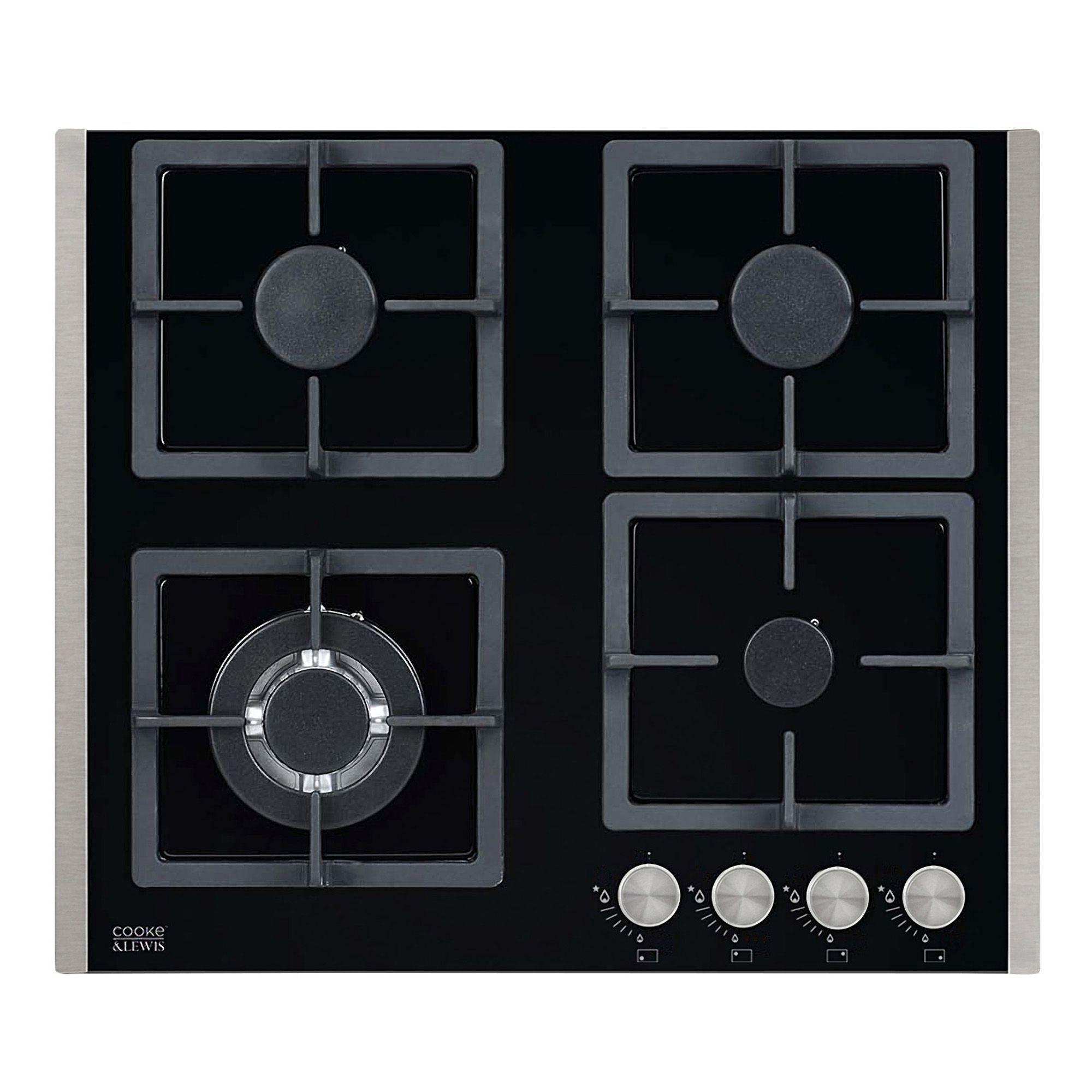 Cooke & Lewis CLGOG-60 4 Burner Black Cast Iron Gas Hob | Departments ...