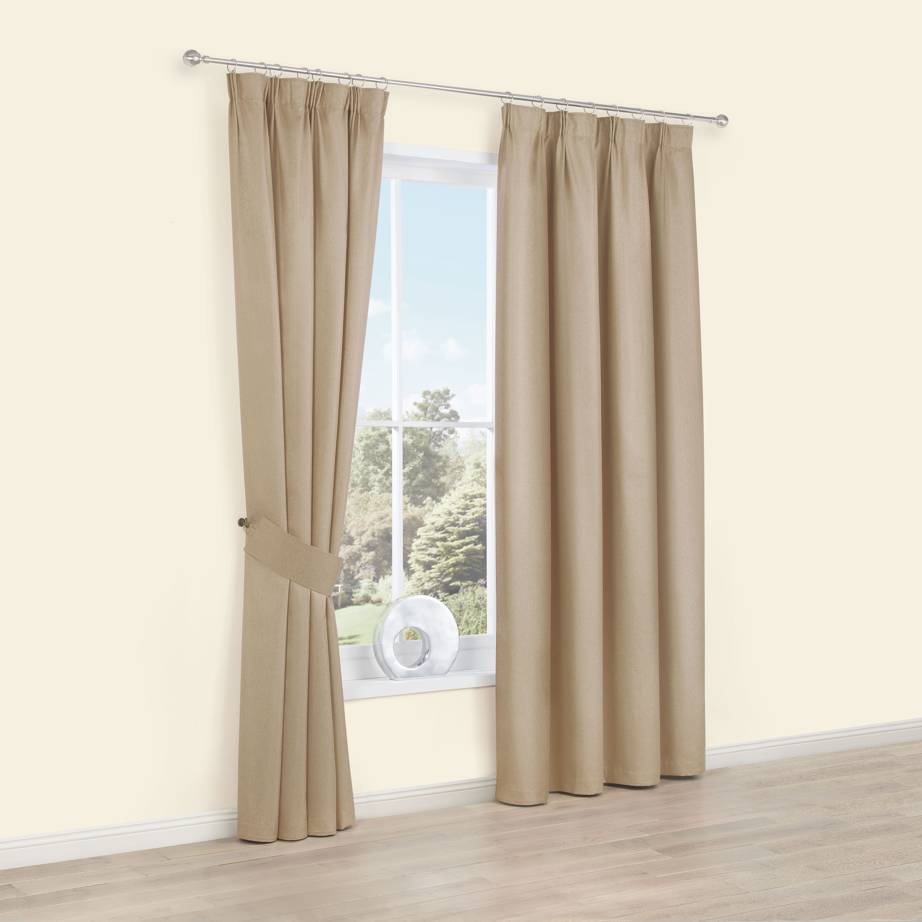 Riley Natural Plain Woven Pencil Pleat Blackout Curtains (W)167 cm (L