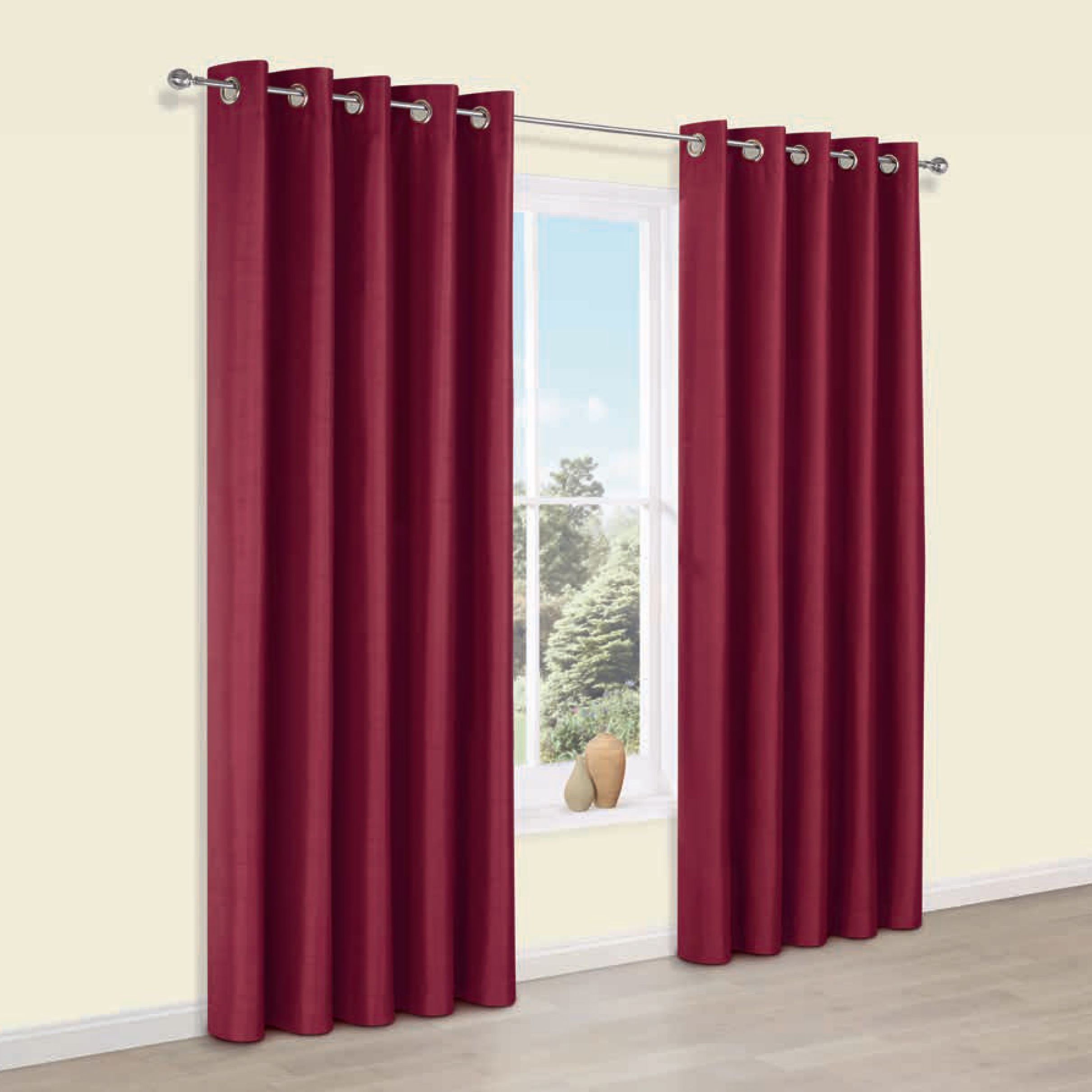 Edlyn Red Plain Faux silk Eyelet Blackout Curtains (W)117 cm (L)137 cm